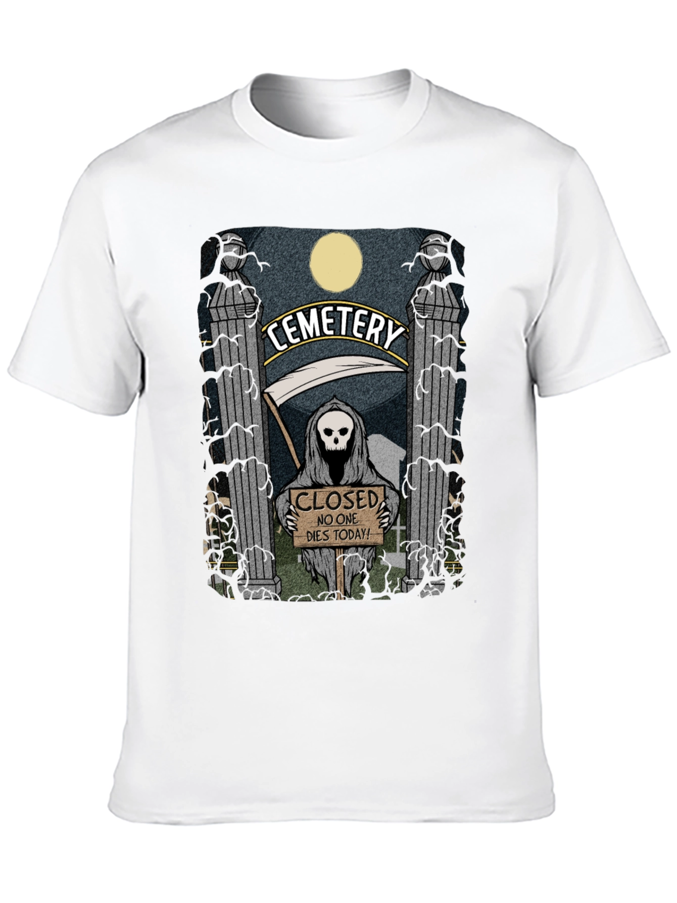 Black Cemetery Reaper Graphic T-Shirt - No One Dies Today view 10