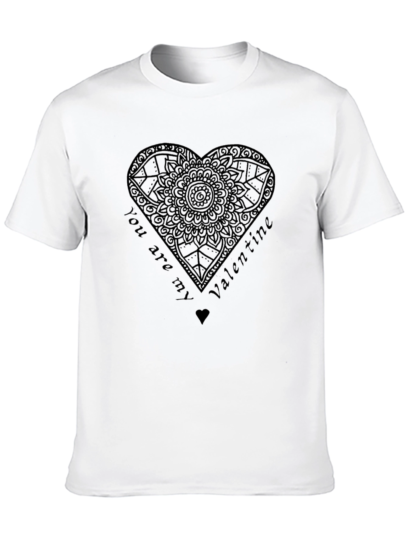 Black Valentine's Day Heart Mandala Men's Black T-Shirt view 10