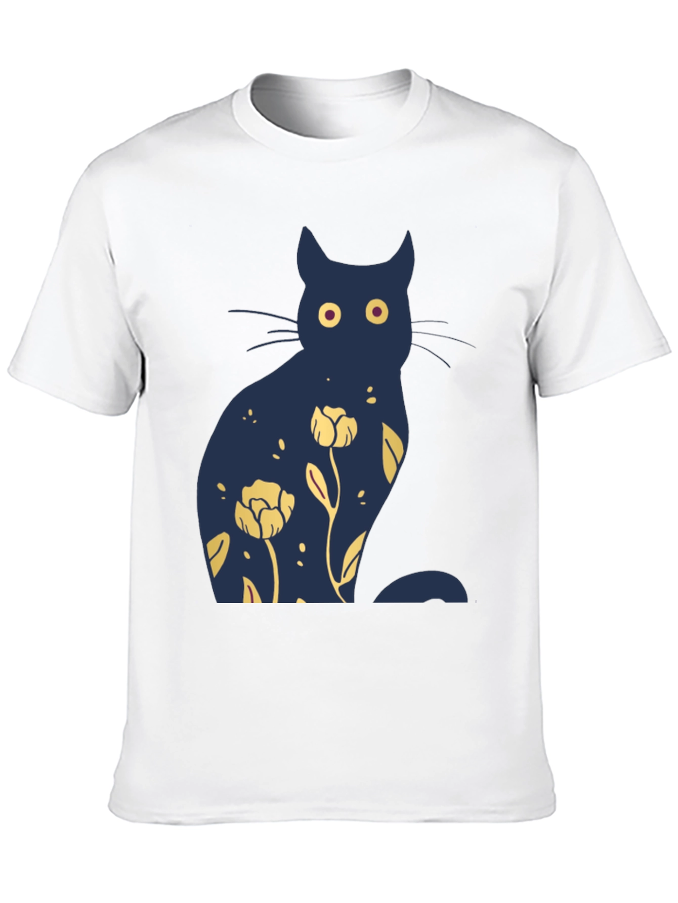 Black Floral Cat Graphic Tee - Unique Design view 10