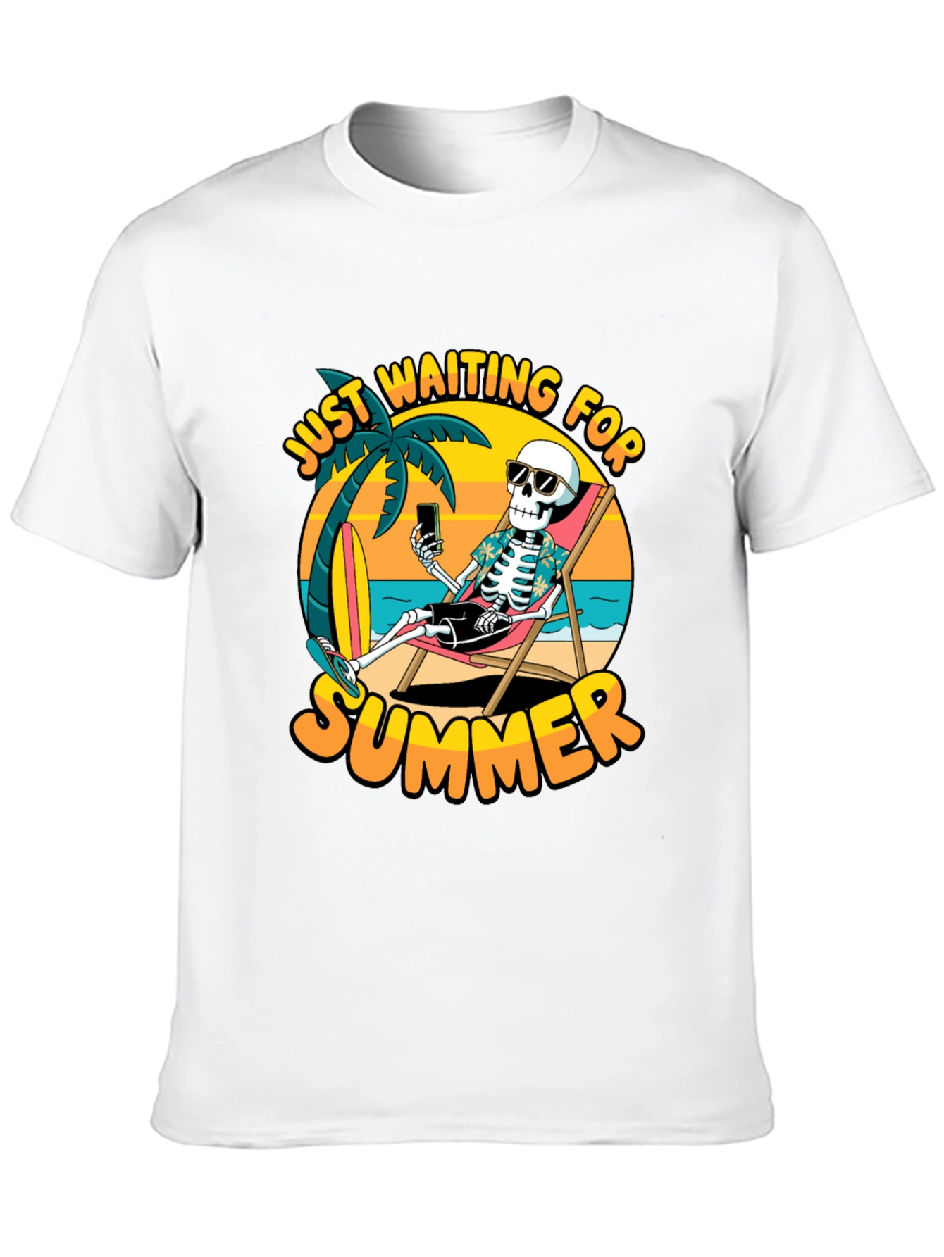 Black Just Waiting For Summer T-Shirt - Skeleton Beach Design view 10