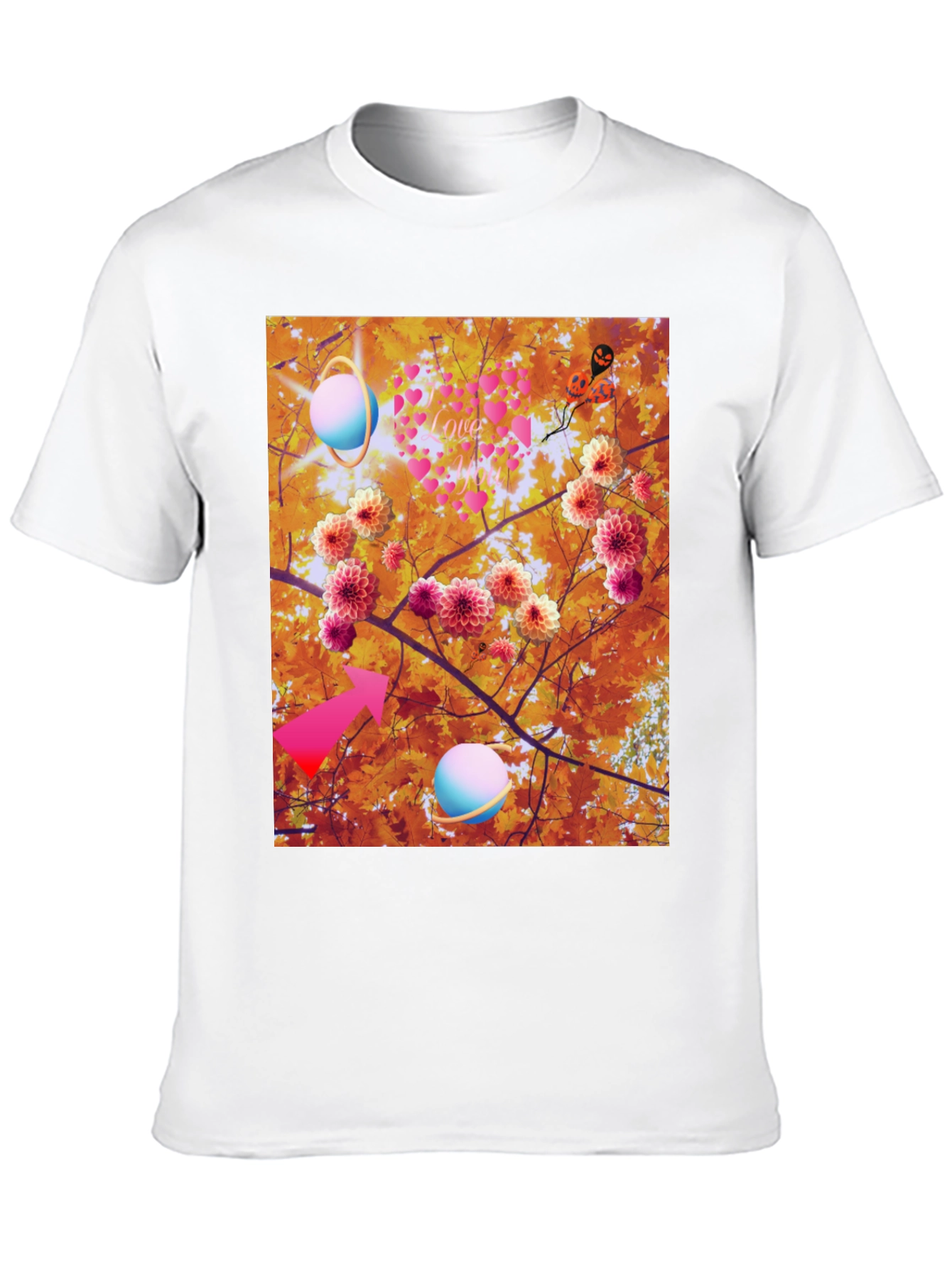 Black Artistic Graphic Tee: Floral Galaxy Love view 10
