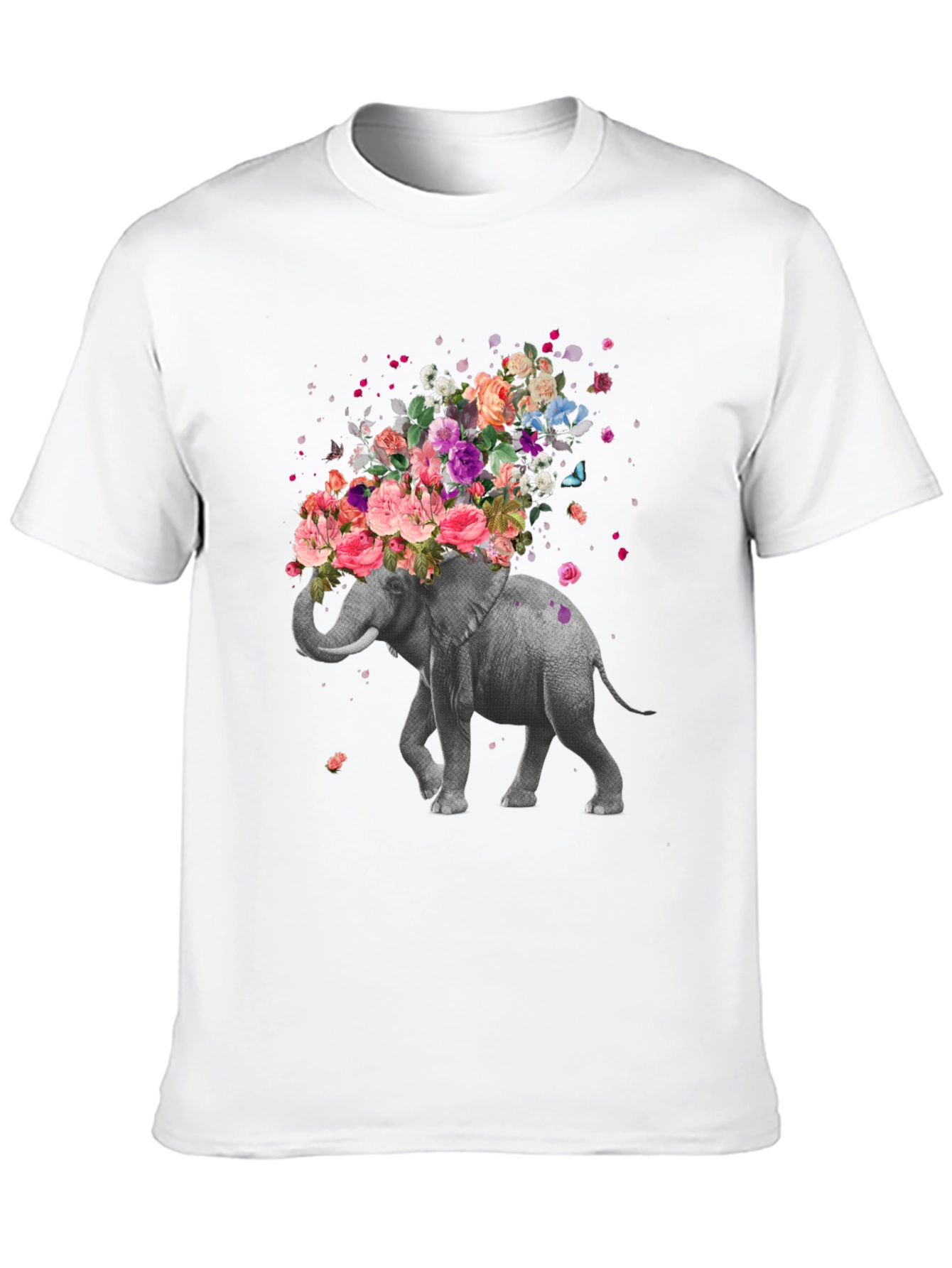 Black Floral Elephant T-Shirt - Unique Graphic Tee view 10