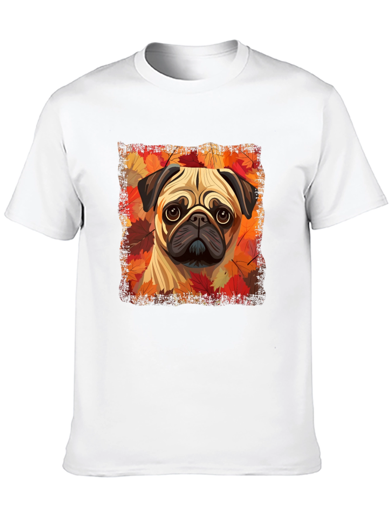 Black Pug in Autumn Leaves Graphic T-Shirt view 10