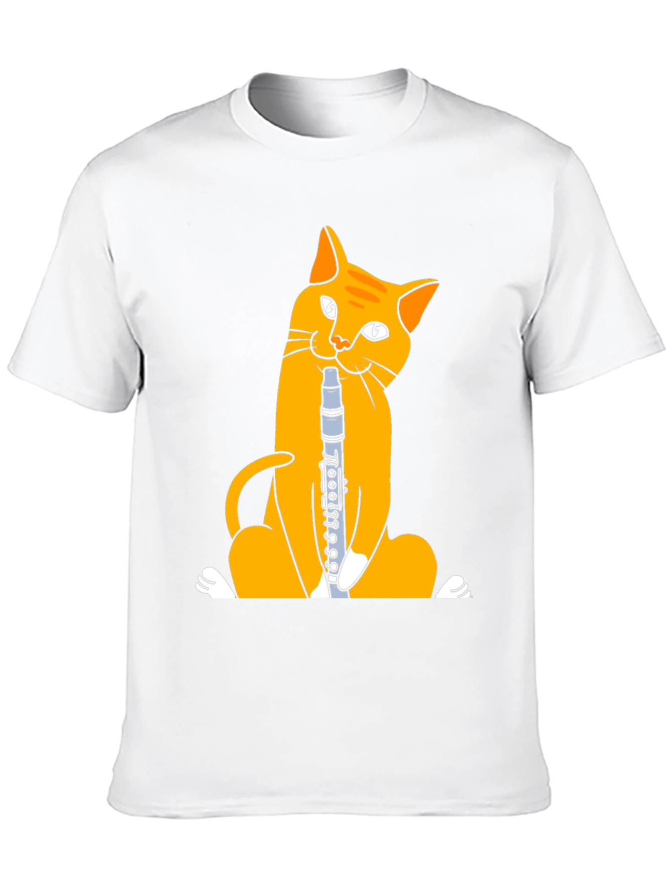Black Cat Playing Clarinet T-Shirt - Black Cotton Tee view 10