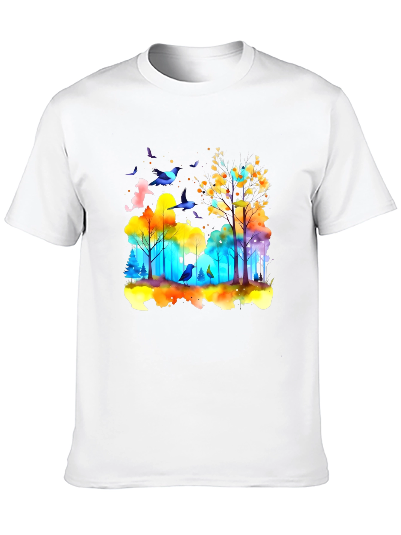 Black Watercolor Forest Birds T-Shirt view 10