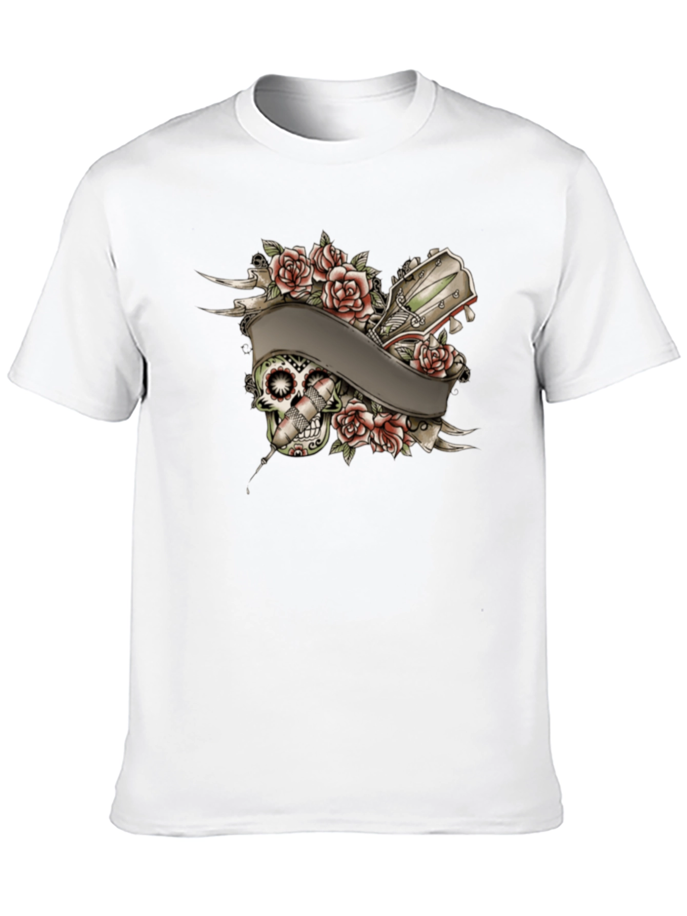 Black Skull Roses Tattoo Style Graphic Tee view 10