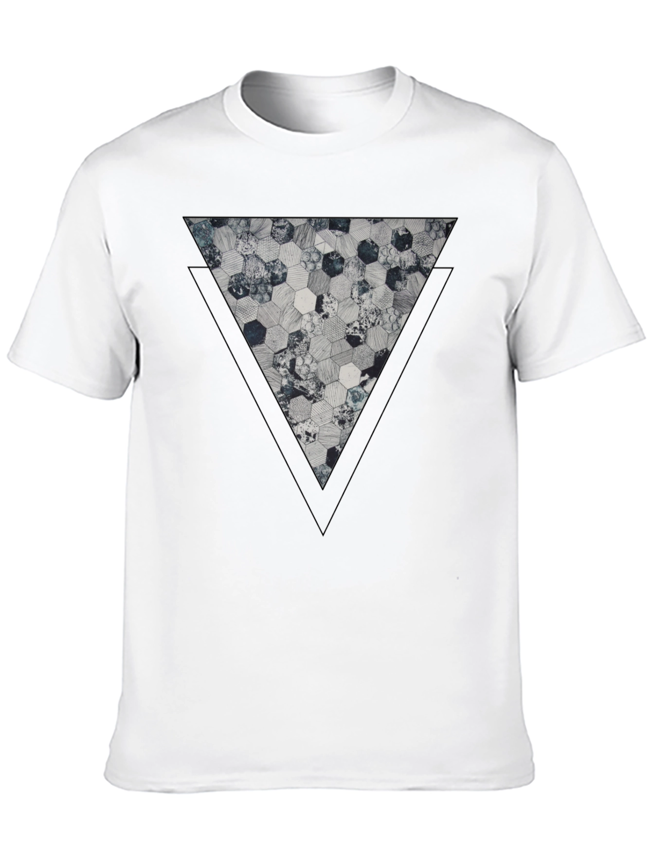 Black Geometric Hexagon Triangle Graphic Tee - Black view 10