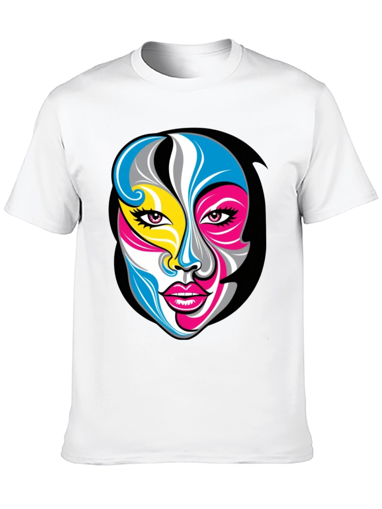 Black Abstract Face Graphic Tee - Unisex Black T-Shirt view 10
