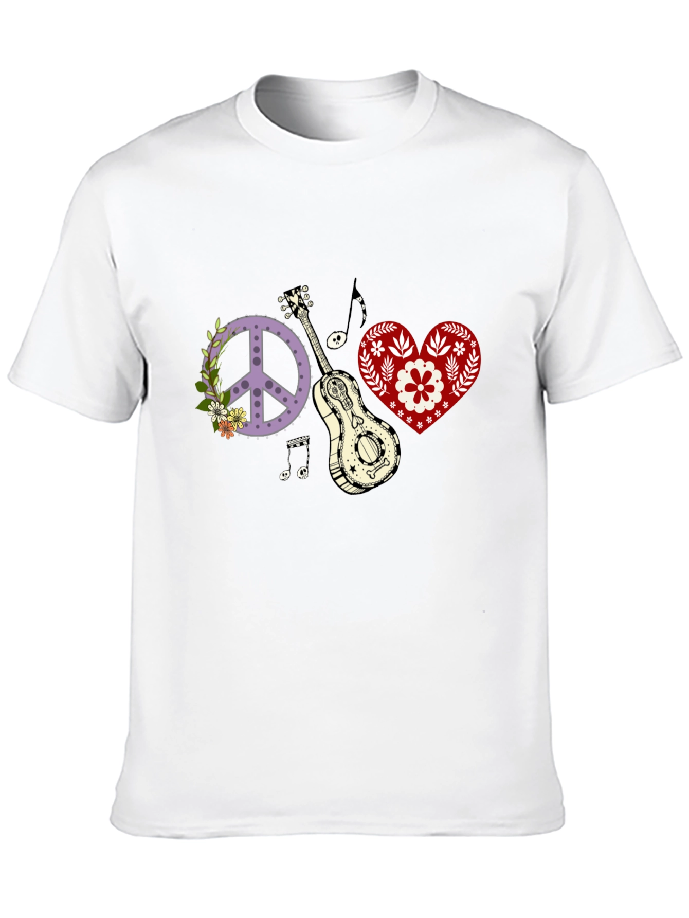 Black Peace, Love & Music T-Shirt - Black Cotton Tee view 10