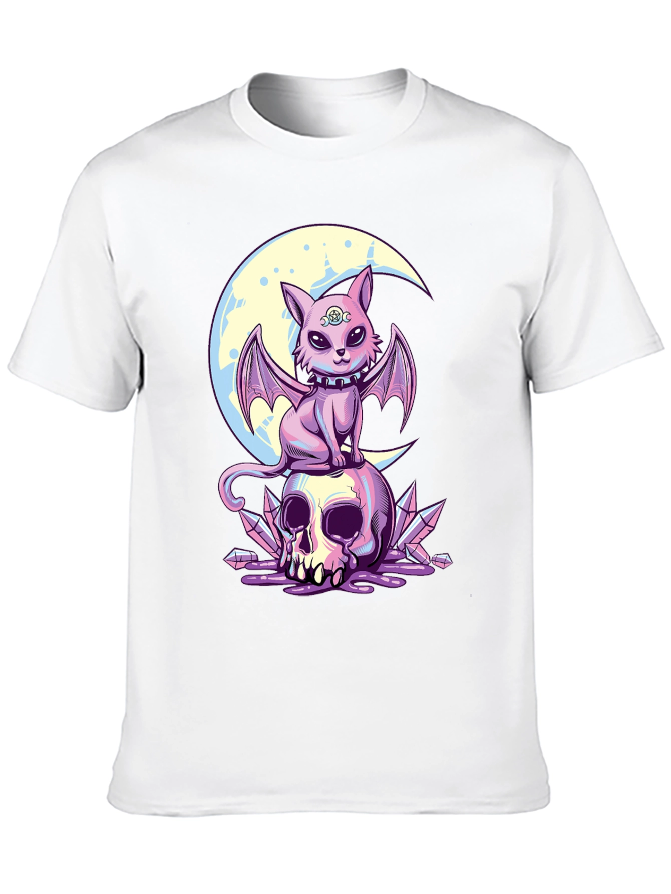 Black Skull Moon Bat Cat Graphic T-Shirt view 10