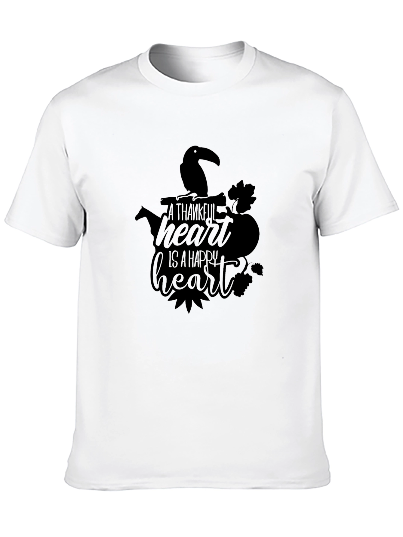 Black Thankful Heart T-Shirt - Black Crew Neck Graphic Tee view 10