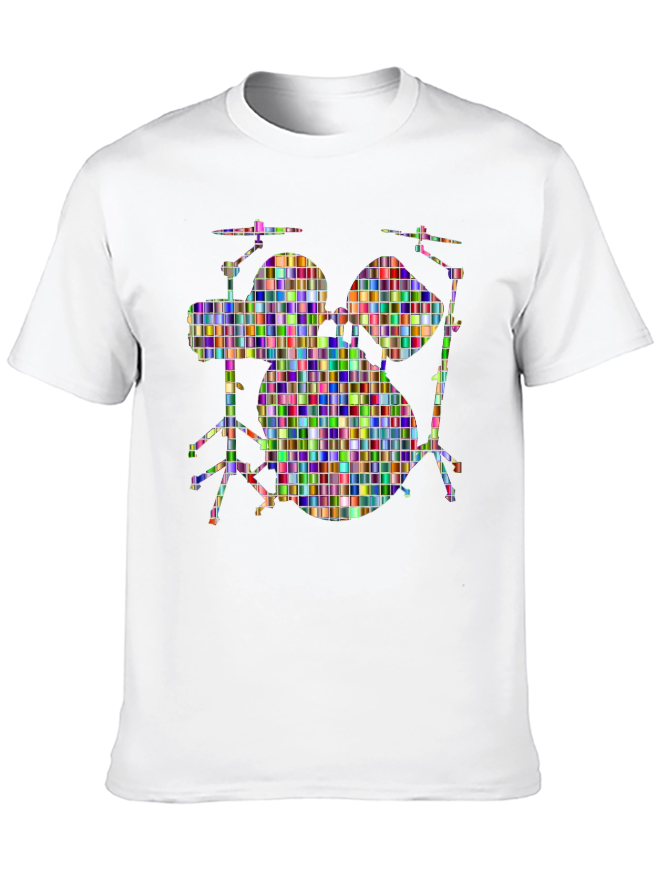 Black Colorful Drum Set Graphic Tee - Black Cotton T-Shirt view 10