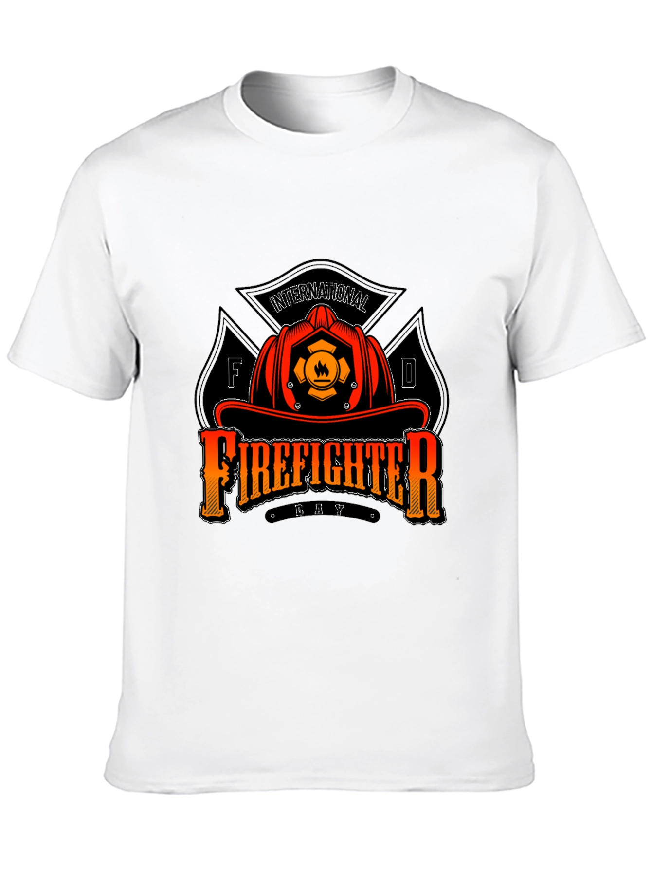Black Firefighter Day T-Shirt - Black Crew Neck Tee view 10