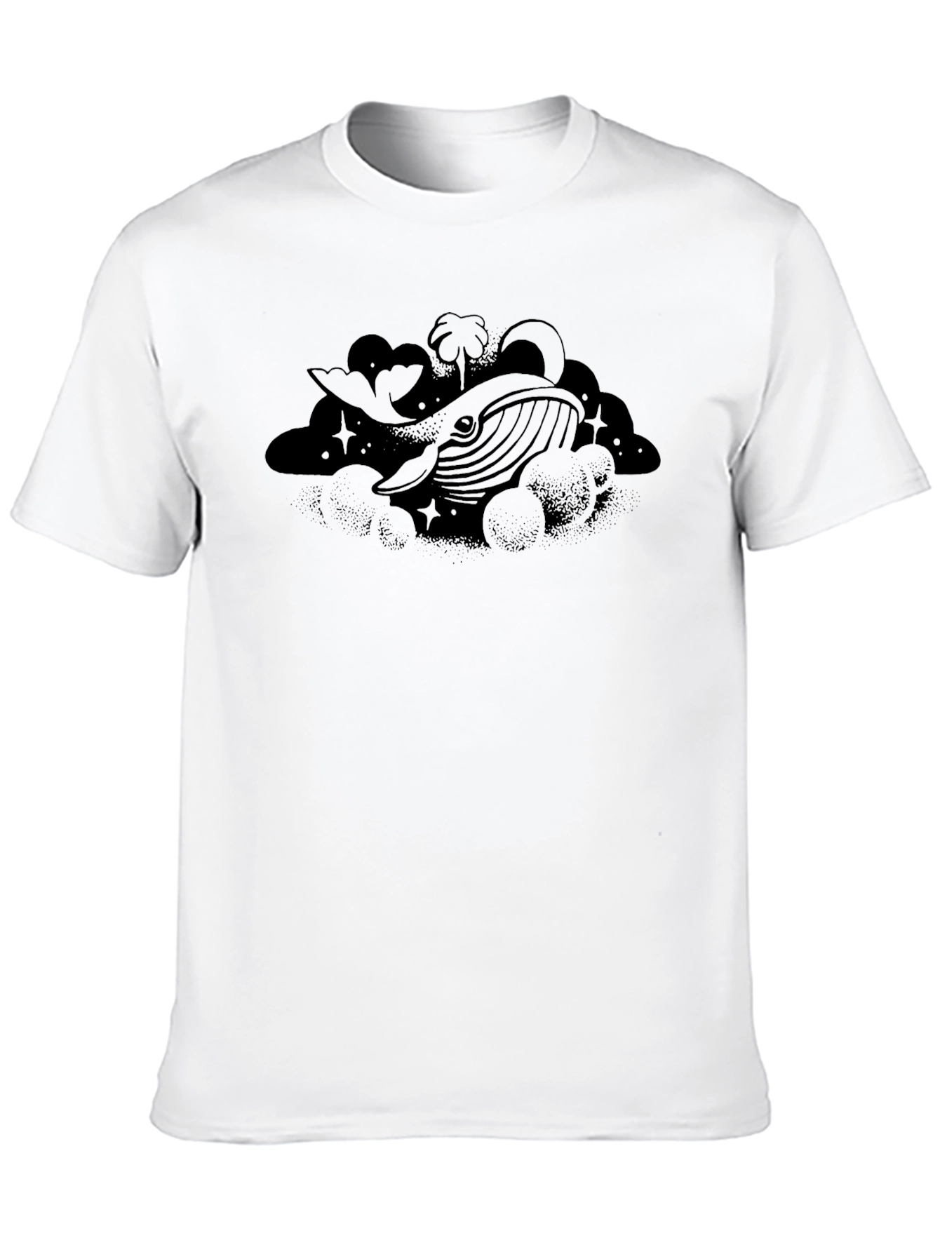 Black Whale in Clouds Graphic Tee - Black Cotton T-Shirt view 10
