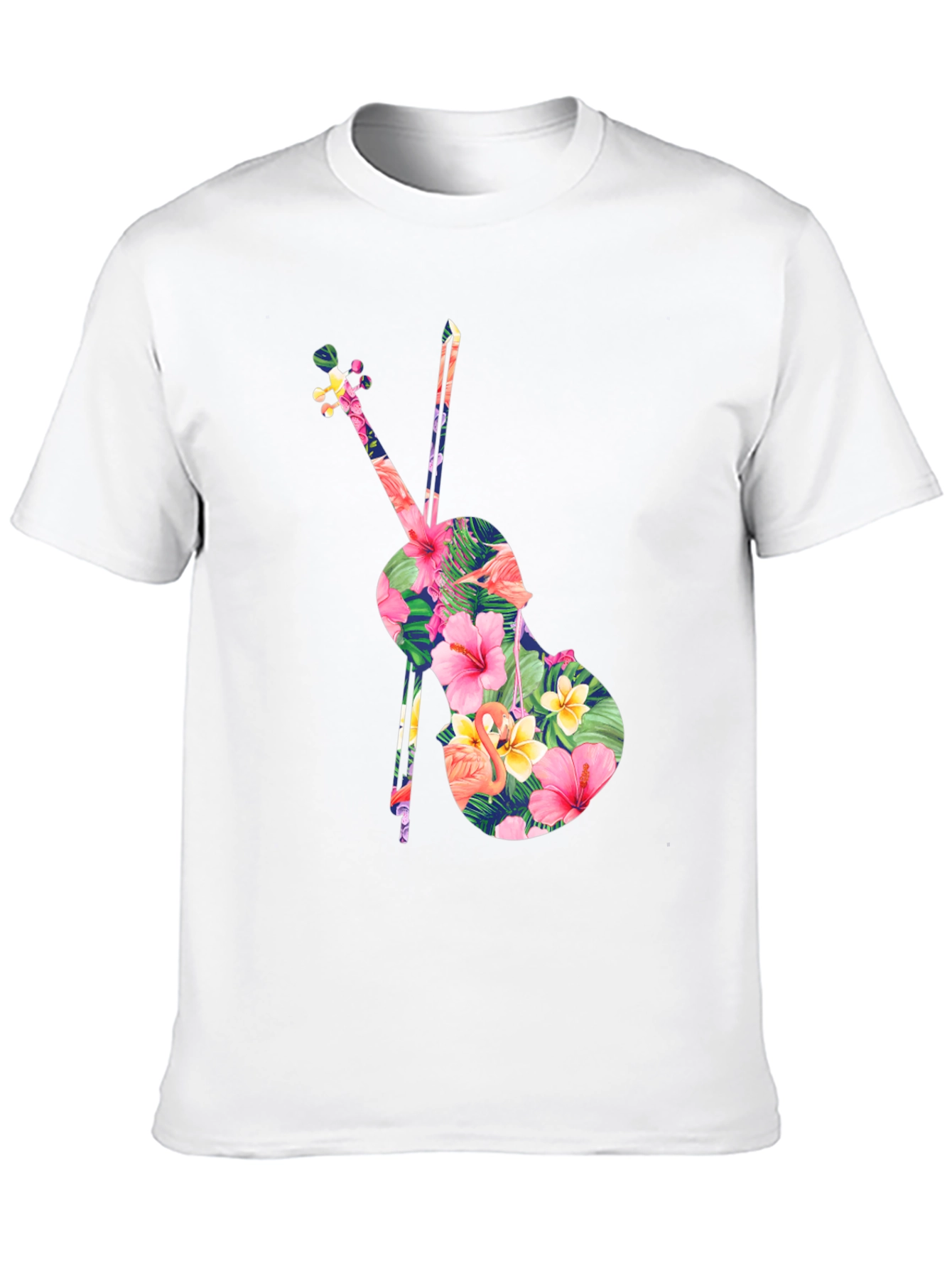Black Floral Violin Graphic Tee - Tropical Music Lover Shirt view 10