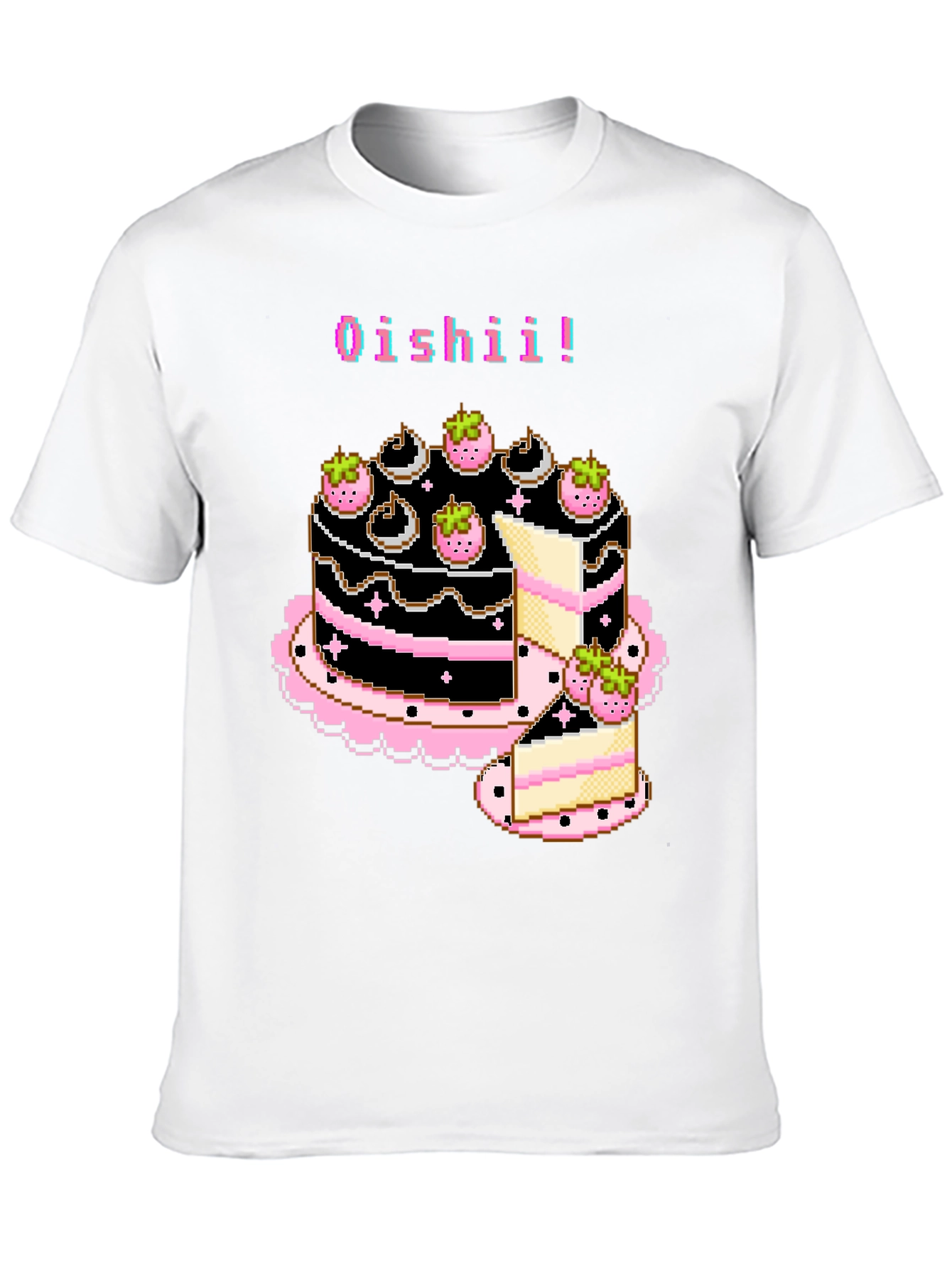 Black Pixel Art Oishii Cake T-Shirt view 10