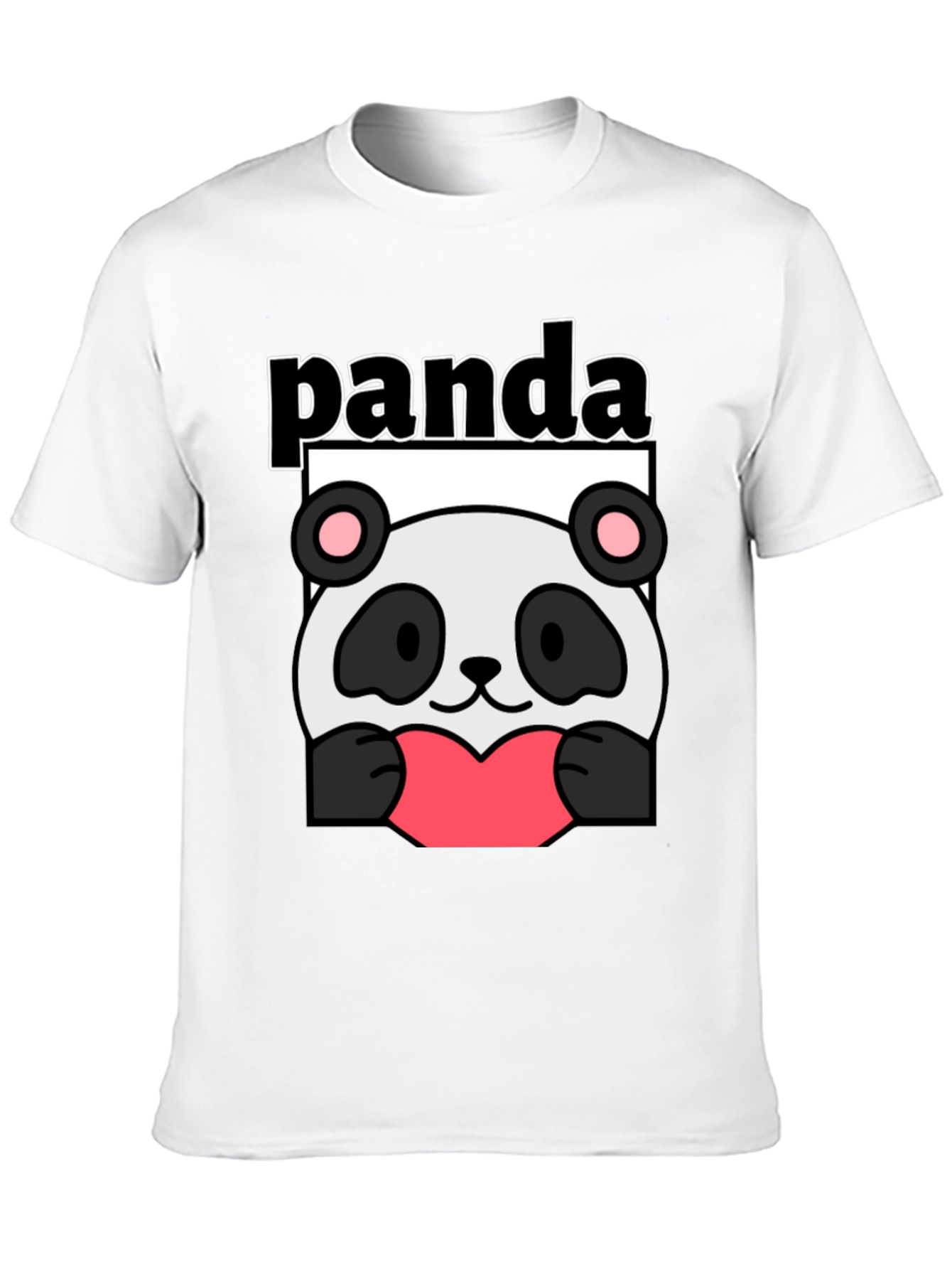 Black Cute Panda Heart Graphic Black T-Shirt view 10