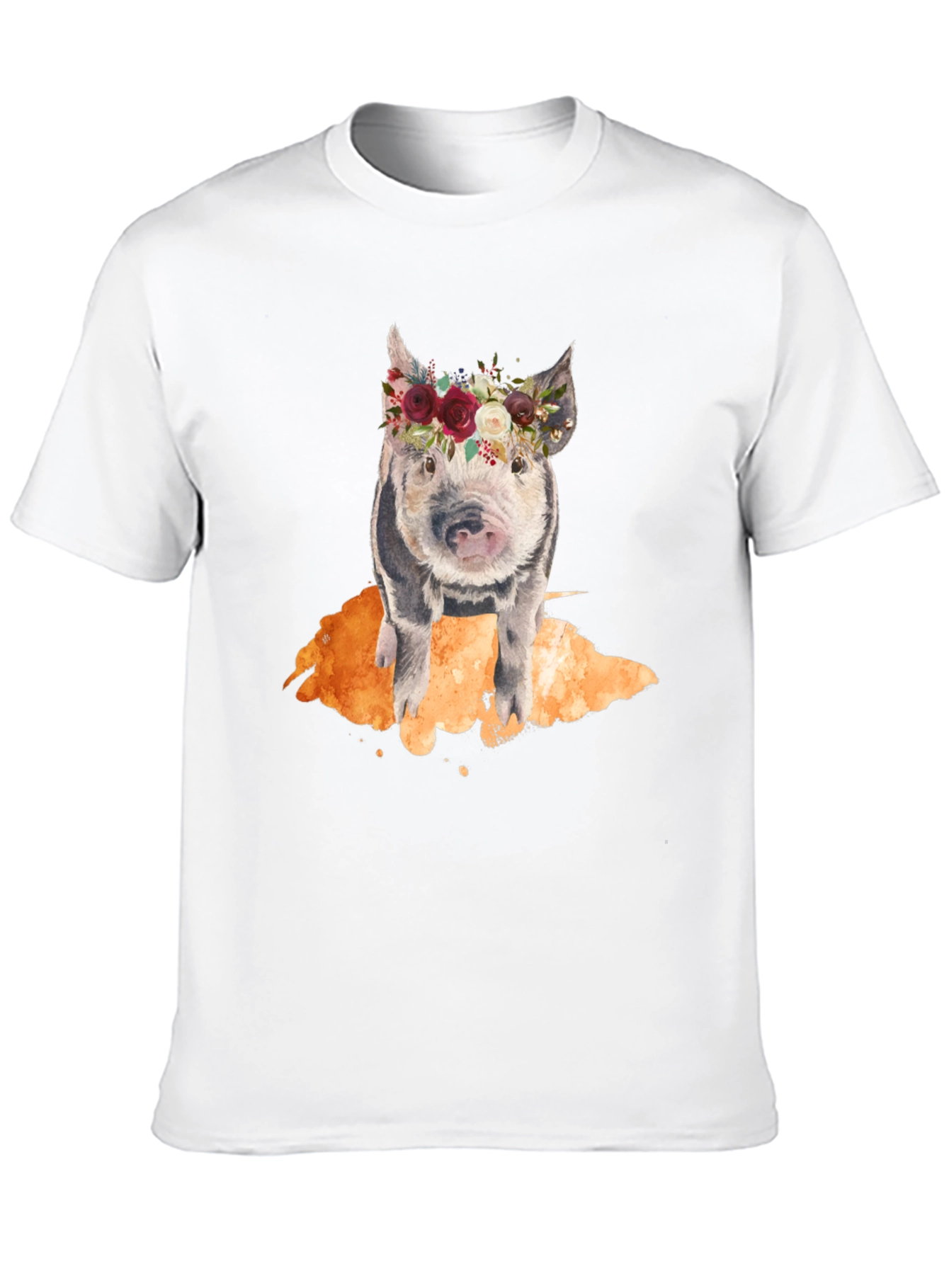 Black Floral Crown Pig Black T-Shirt view 10