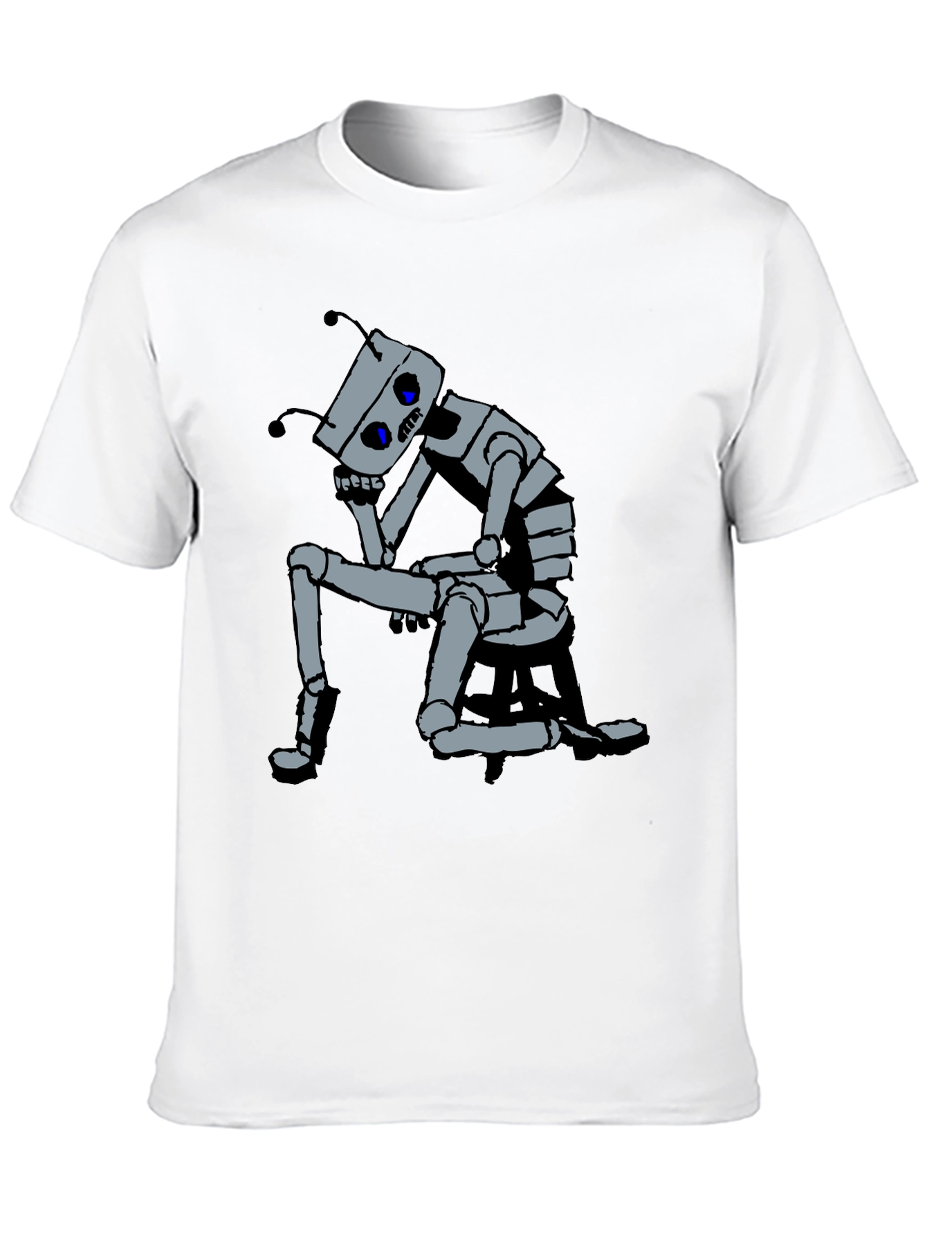 Black Robot Thoughtful Graphic Tee - Black Cotton view 10