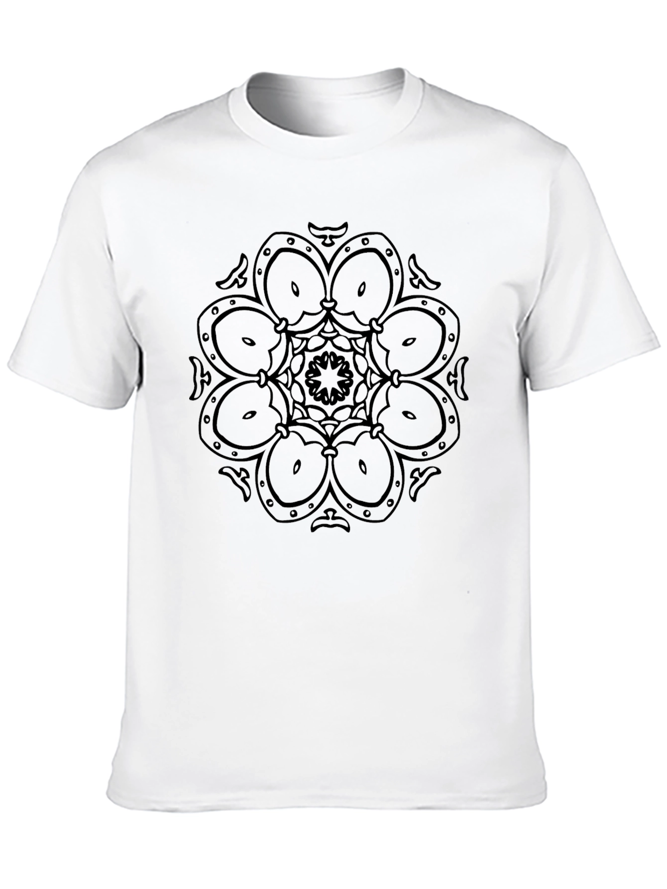 Black Geometric Mandala Design Black T-Shirt view 10
