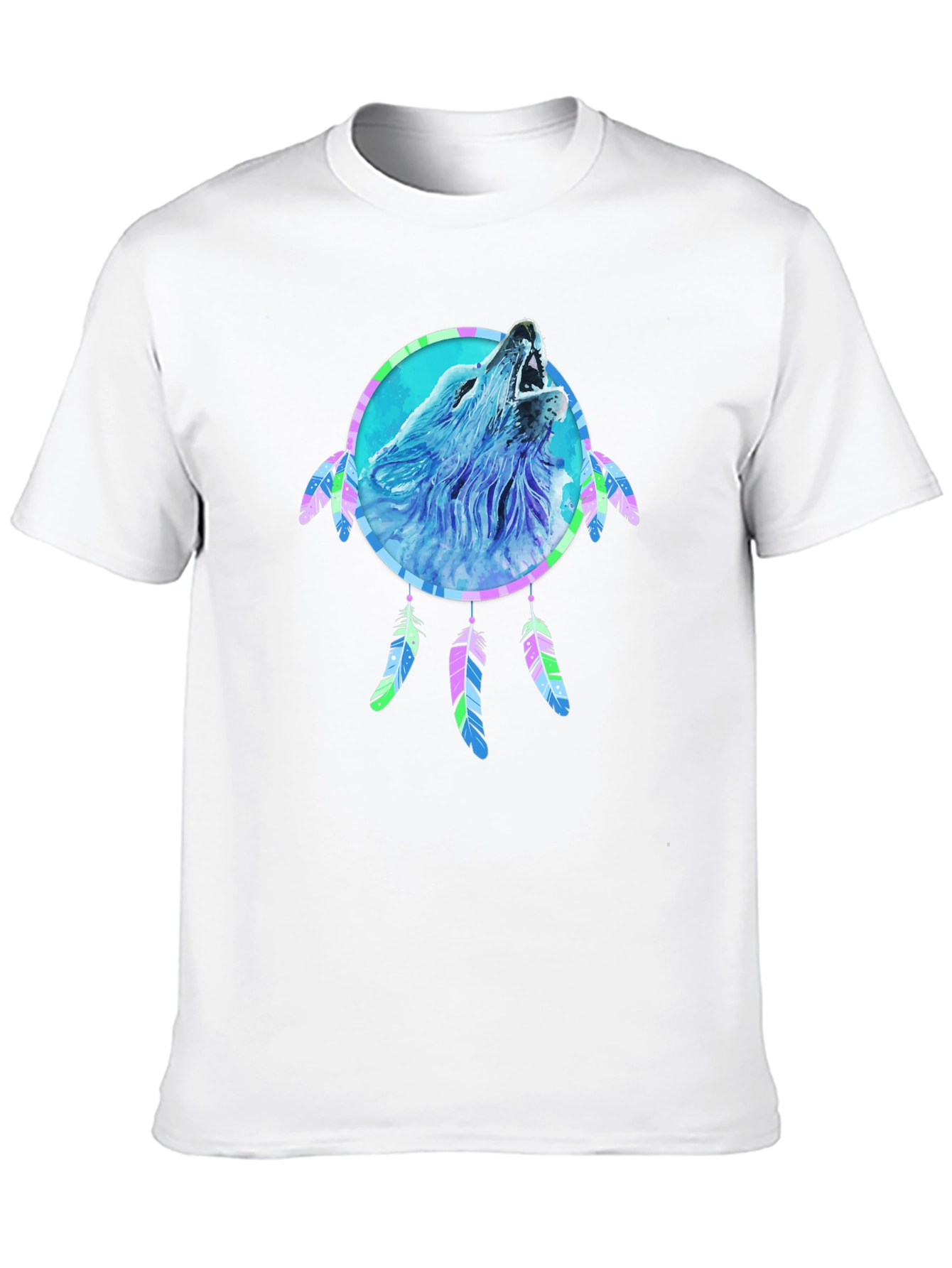 Black Wolf Dreamcatcher Graphic Tee - Men's Black T-Shirt view 10