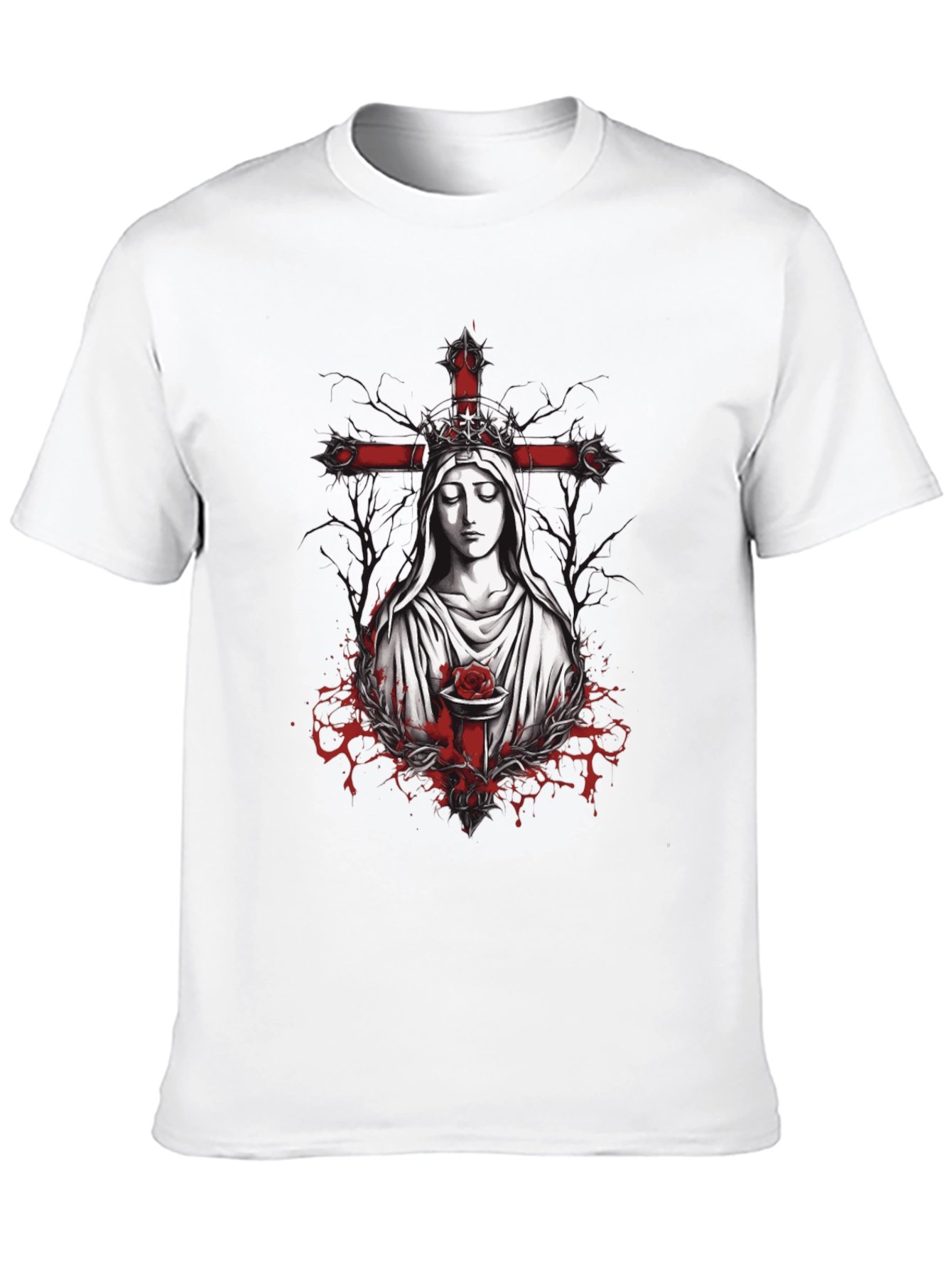 Black Virgin Mary Rose Cross Graphic Tee view 10