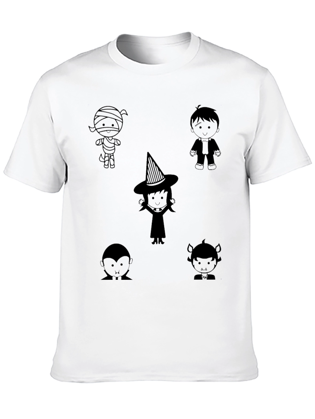 Black Halloween Cartoon Character Print Black T-Shirt view 10