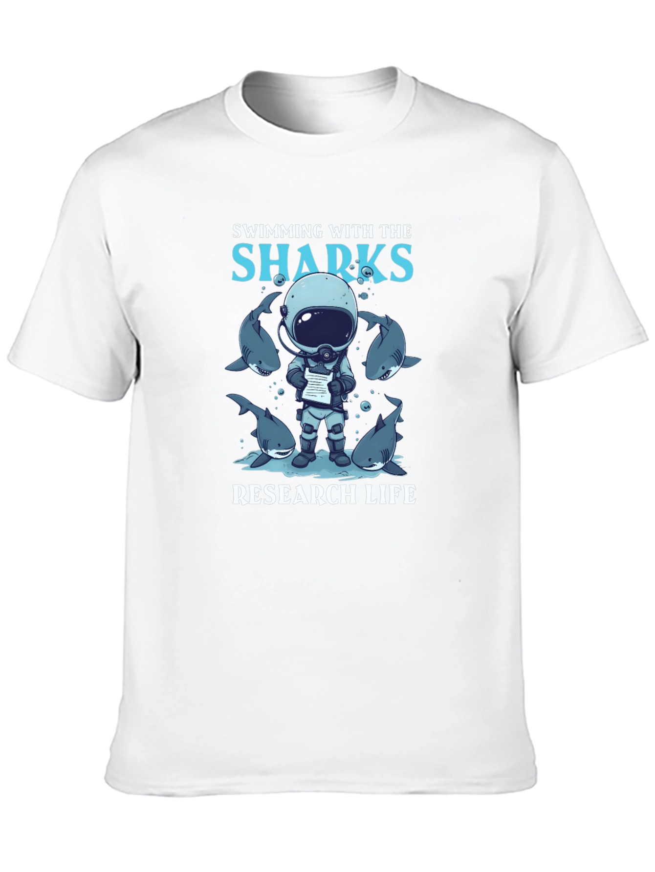 Black Swimming with Sharks Research Life Black T-Shirt view 10