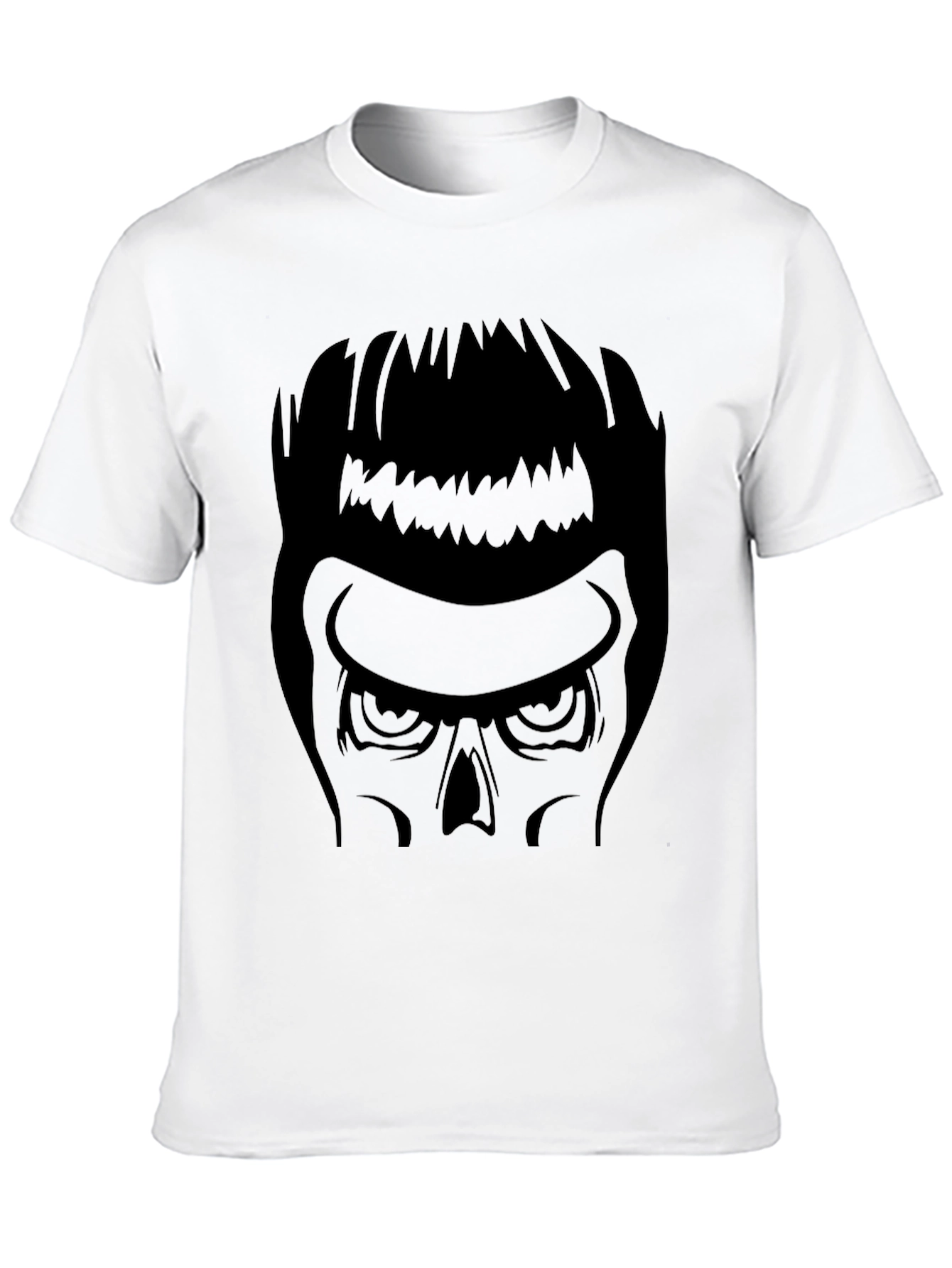 Black Skull Haired Men's Black Graphic Tee view 10