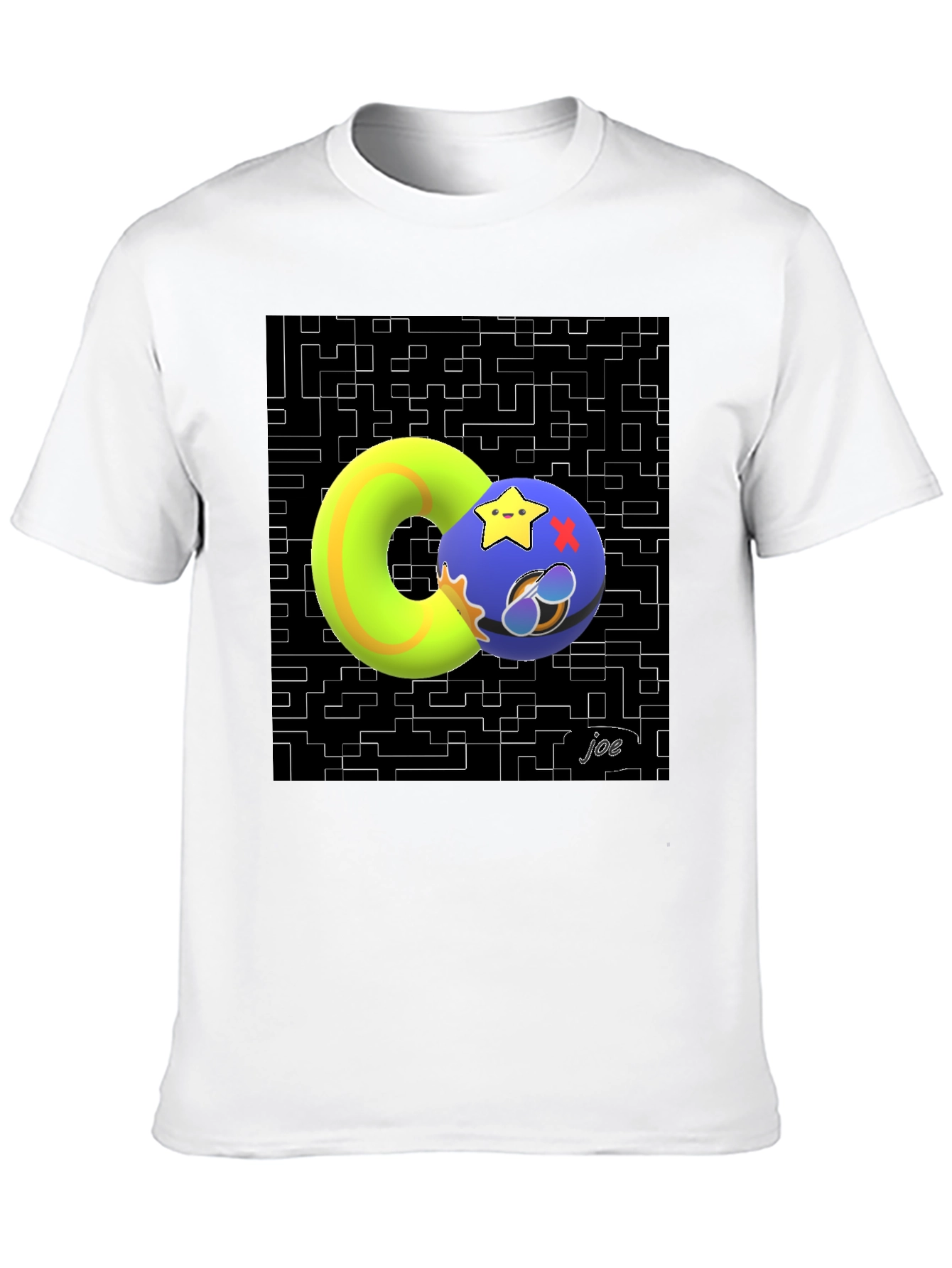 Black Geometric Graphic Tee - Funky Donut and Star Ball Design view 10