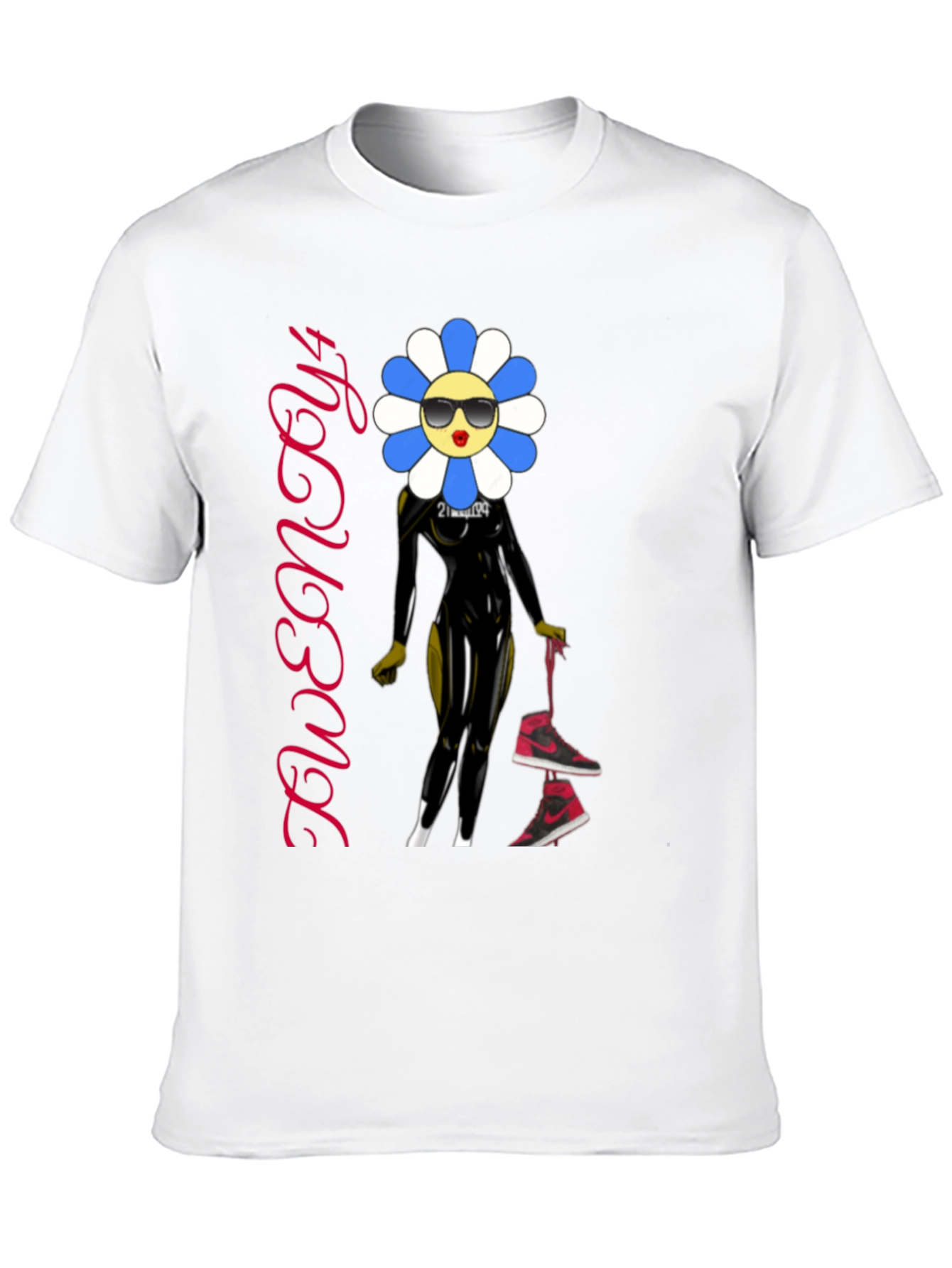 Black Trendy Flower Character Graphic Black T-Shirt view 10