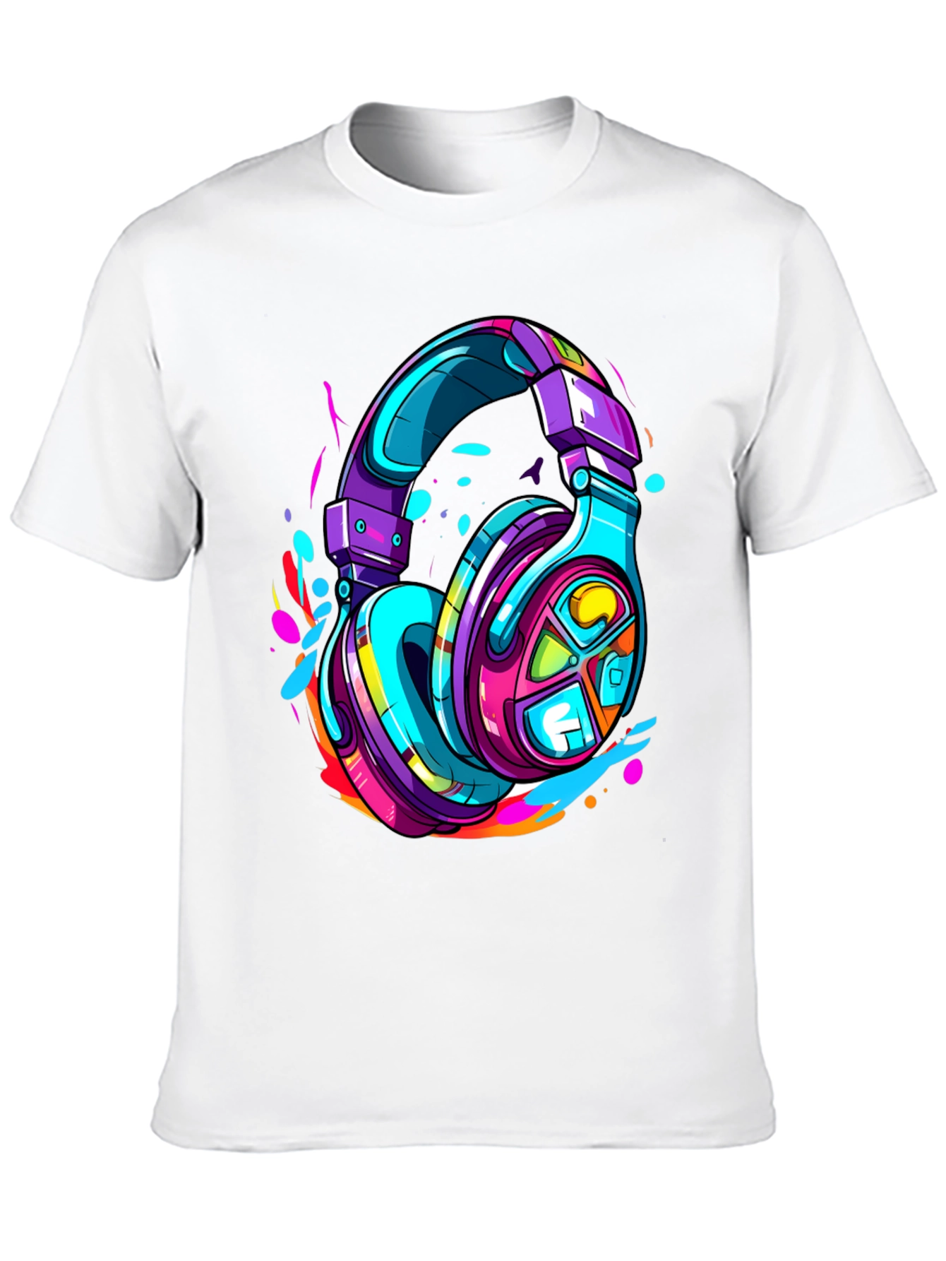 Black Vibrant Headphones Graphic Tee view 10