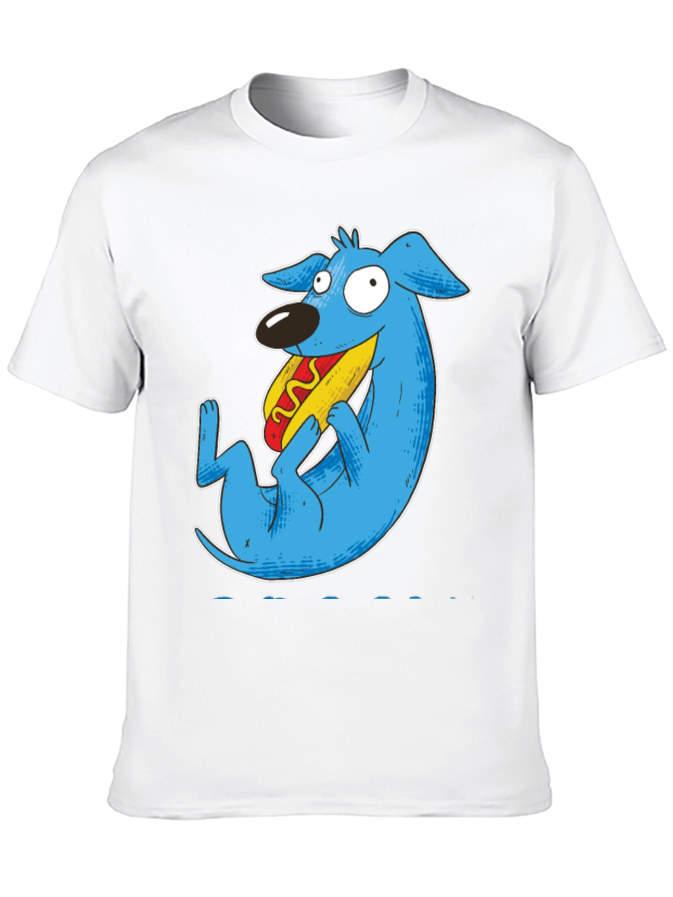 Black Cartoon Blue Dog Eating Hotdog Black T-Shirt view 10