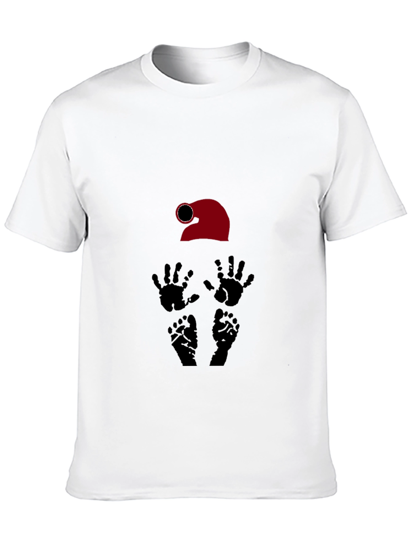 Black Novelty Graphic T-Shirt: Santa Hat, Hands, Feet Design view 10