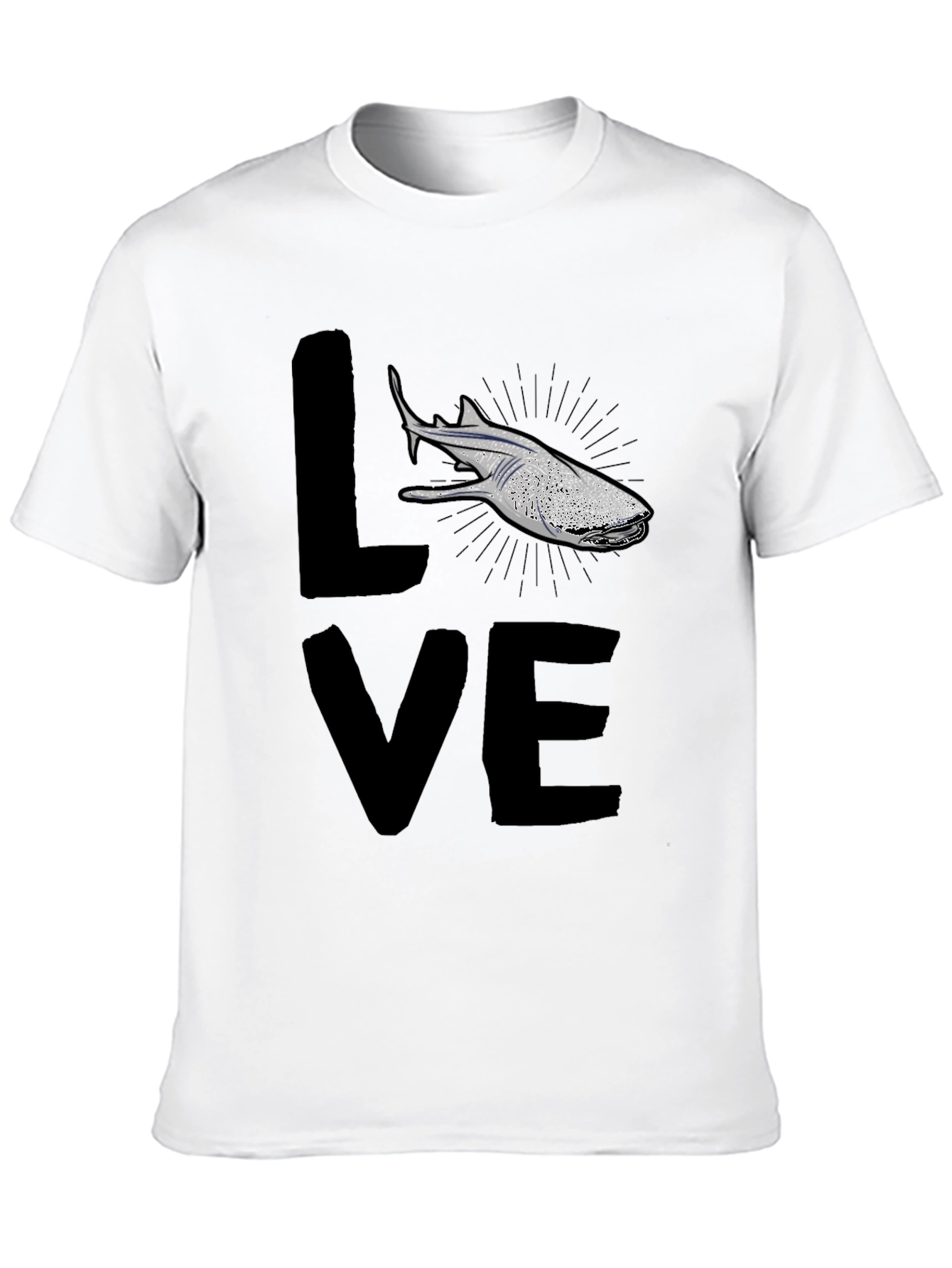 Black Love Shark Graphic T-Shirt, Black Cotton Blend view 10