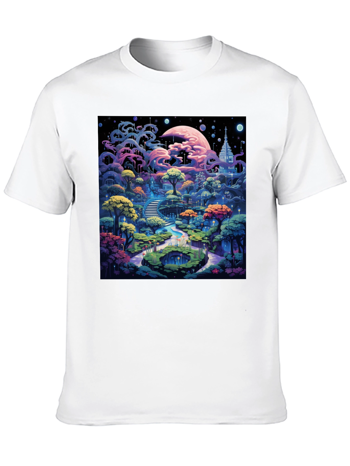 Black Fantasy Landscape Graphic Tee - Black Cotton Blend view 10