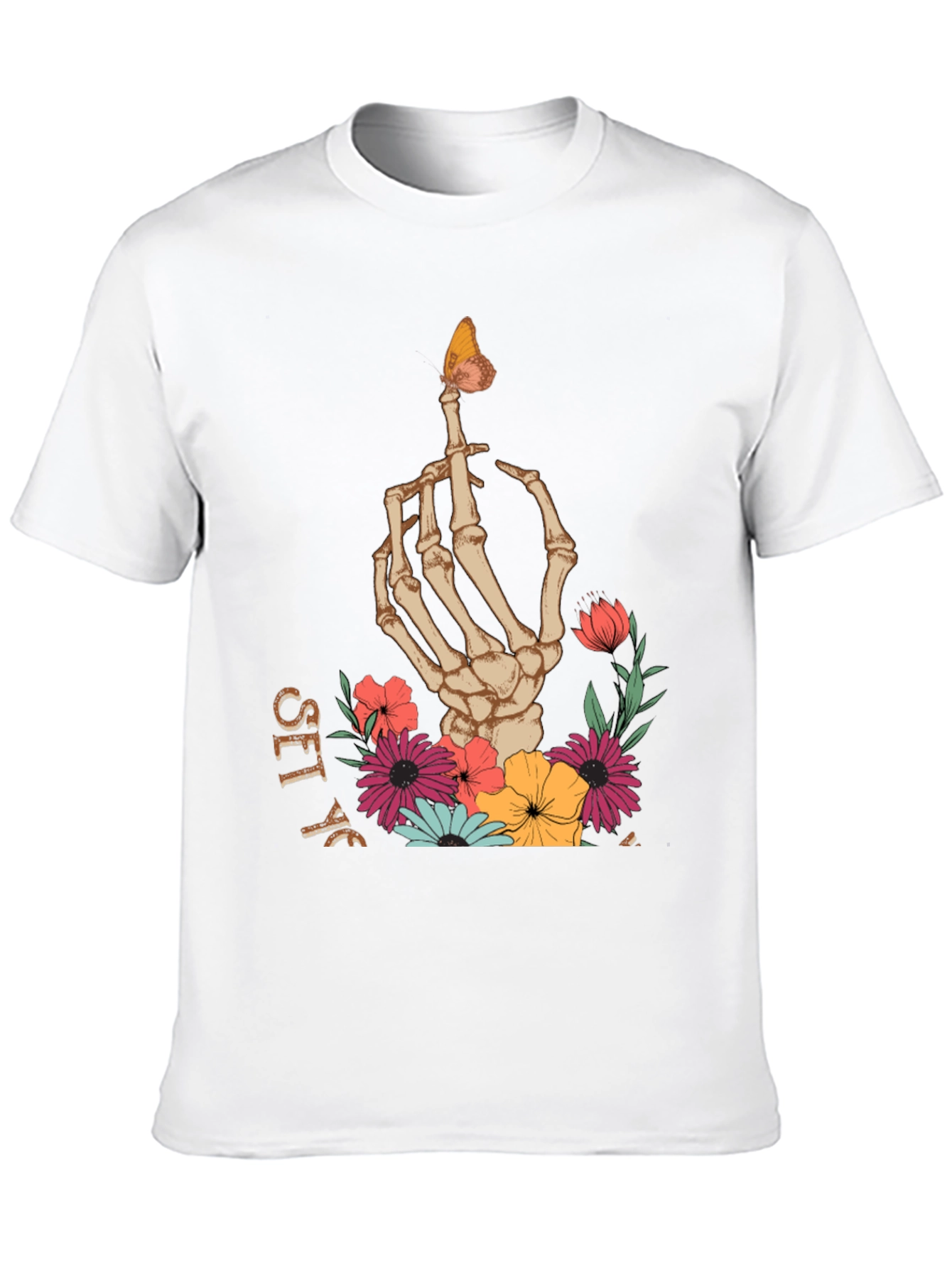 Black Floral Skeleton Hand Graphic Tee - Men's Black T-Shirt view 10