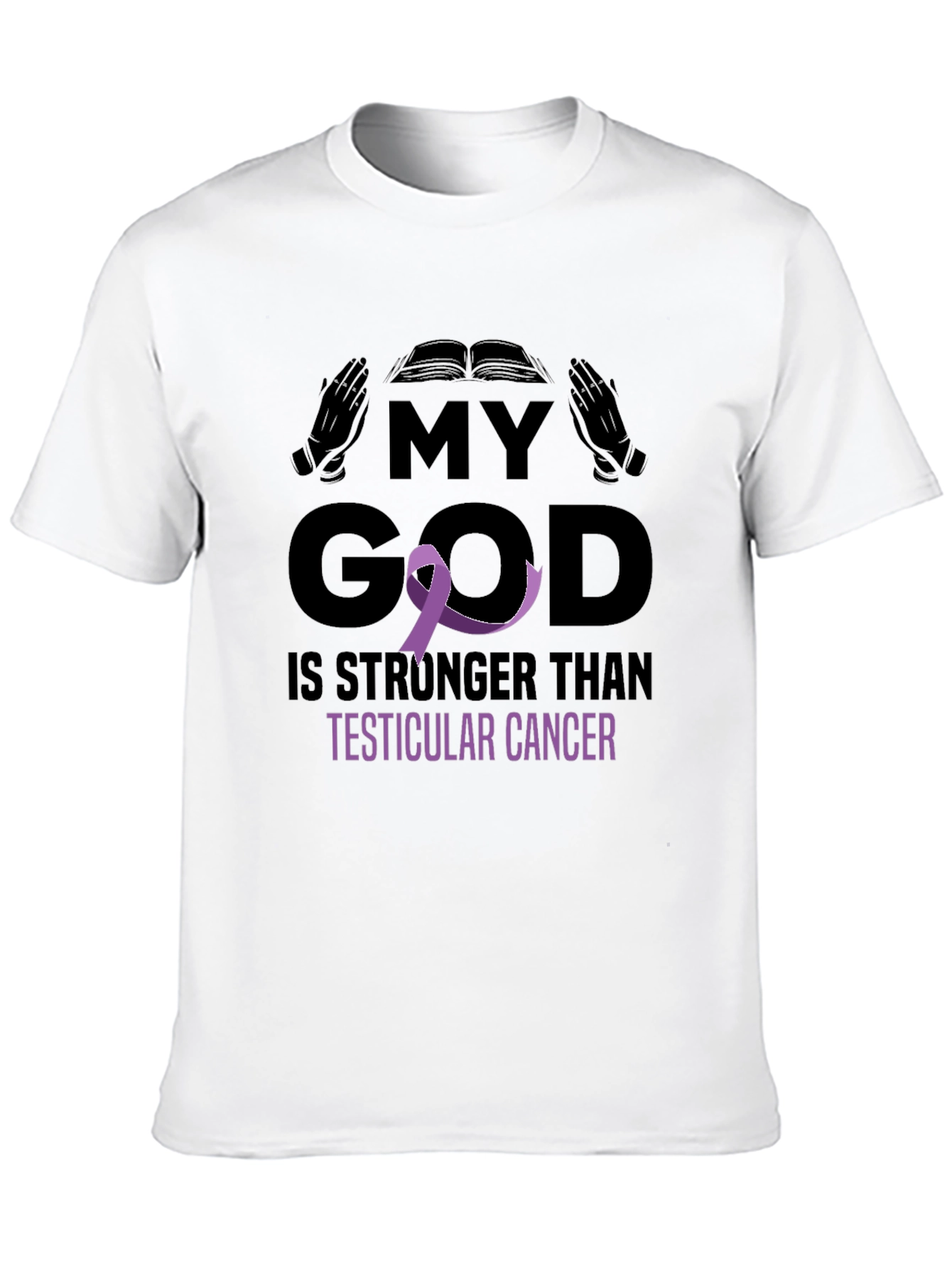 Black My God Stronger Than Testicular Cancer Awareness T-Shirt view 10