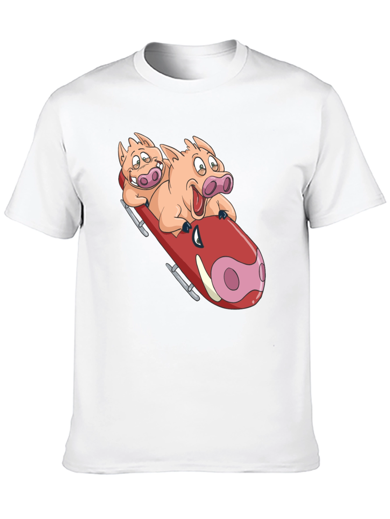 Black Funny Pigs Bobsledding Graphic T-Shirt view 10