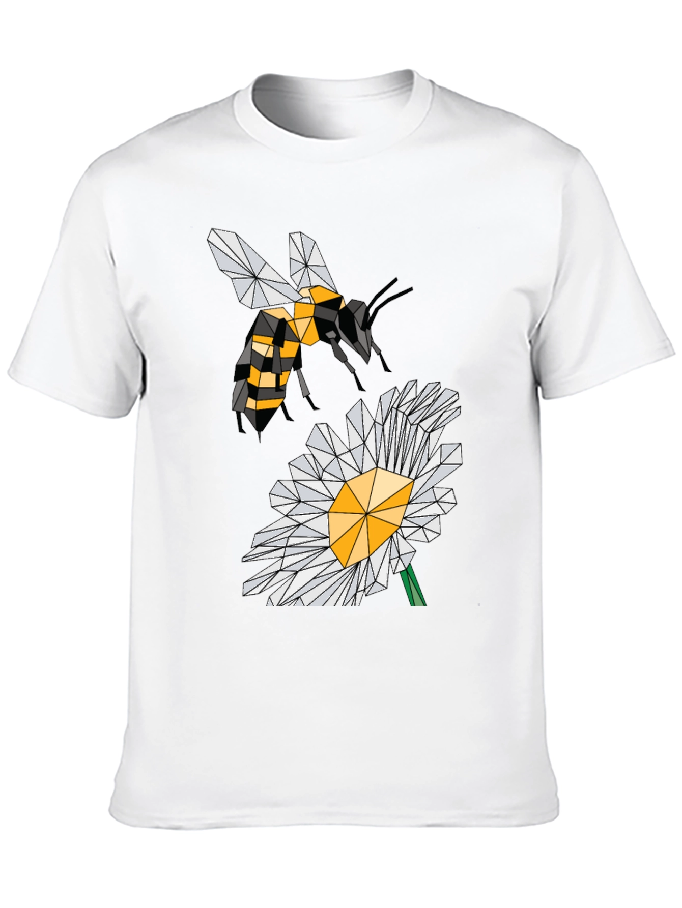 Black Geometric Bee & Daisy Black T-Shirt view 10