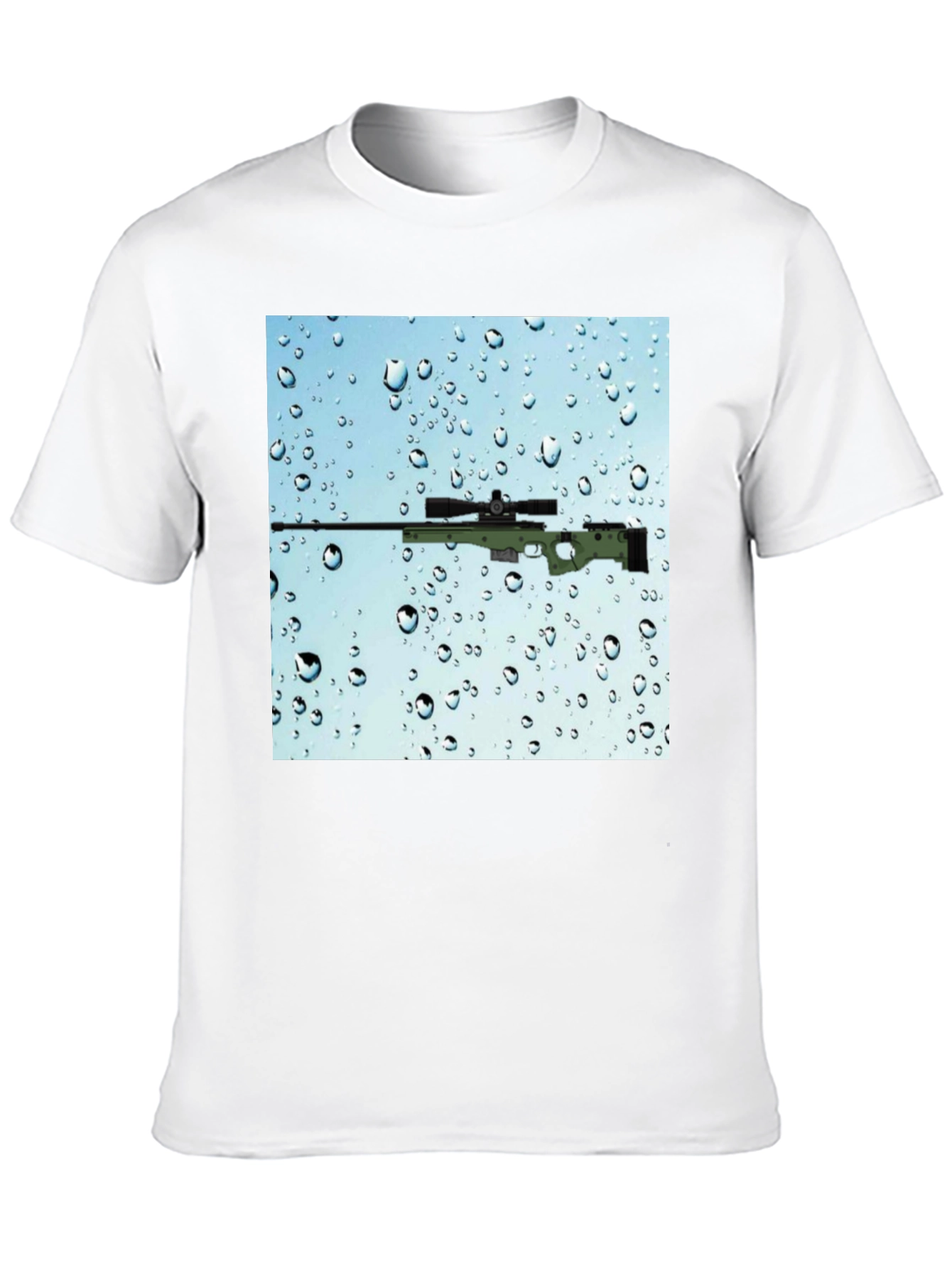 Black Gun on Rainy Window T-Shirt - Cool Graphic Tee view 10