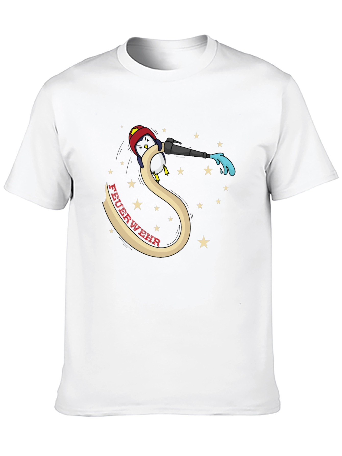 Black Firefighter Penguin Graphic Tee - Black Cotton T-Shirt view 10