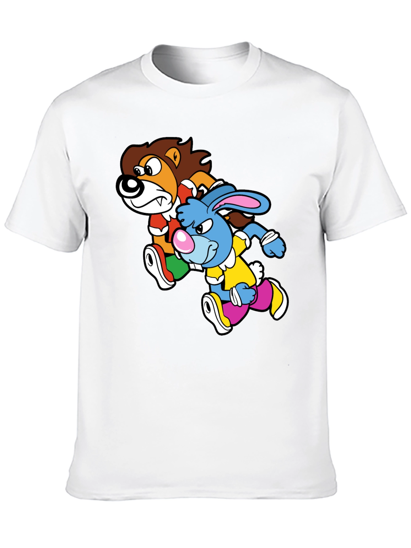 Black Lion and Rabbit Cartoon Graphic Black T-Shirt view 10