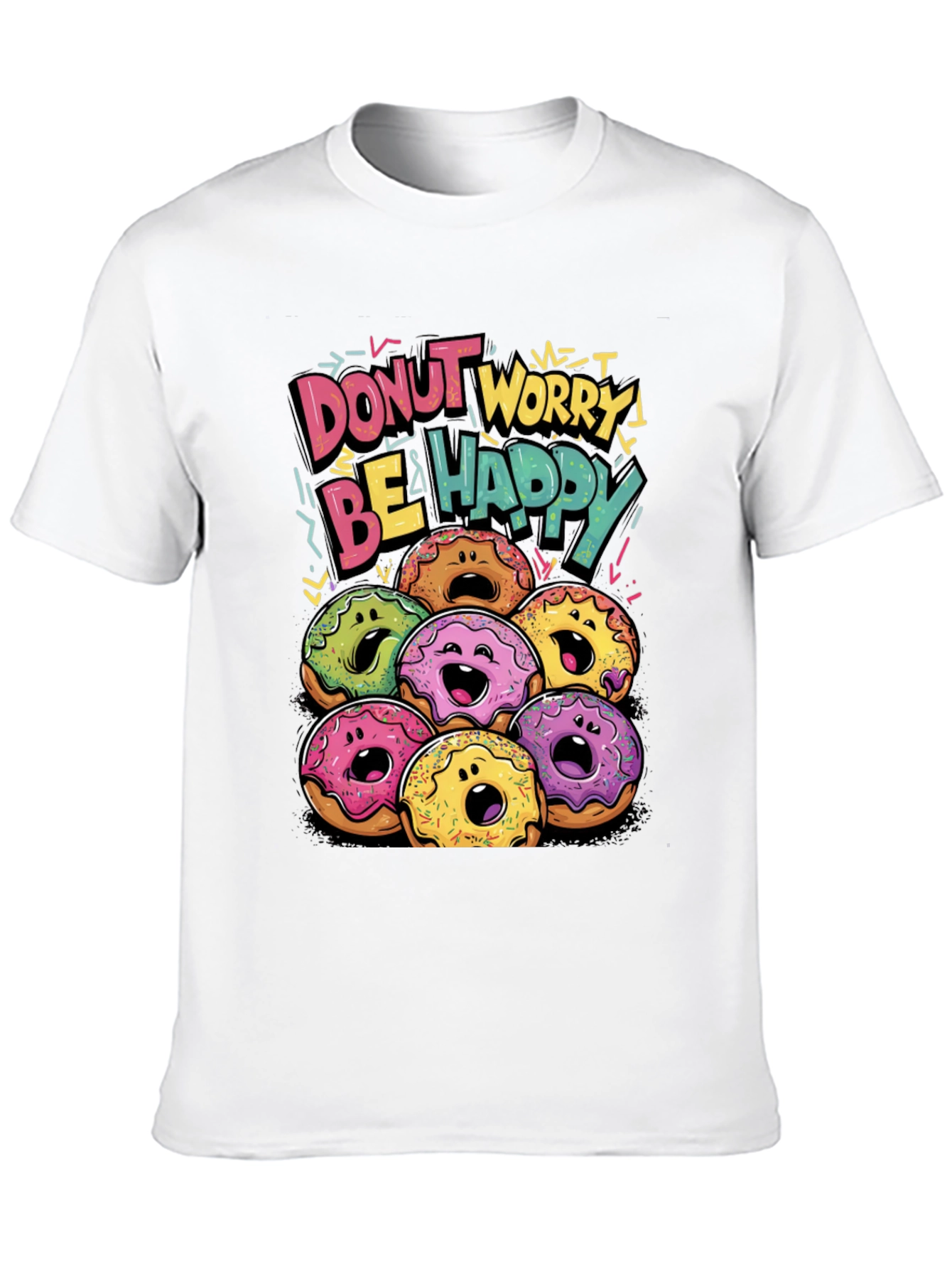 Black Donut Worry Be Happy Graphic T-Shirt view 10