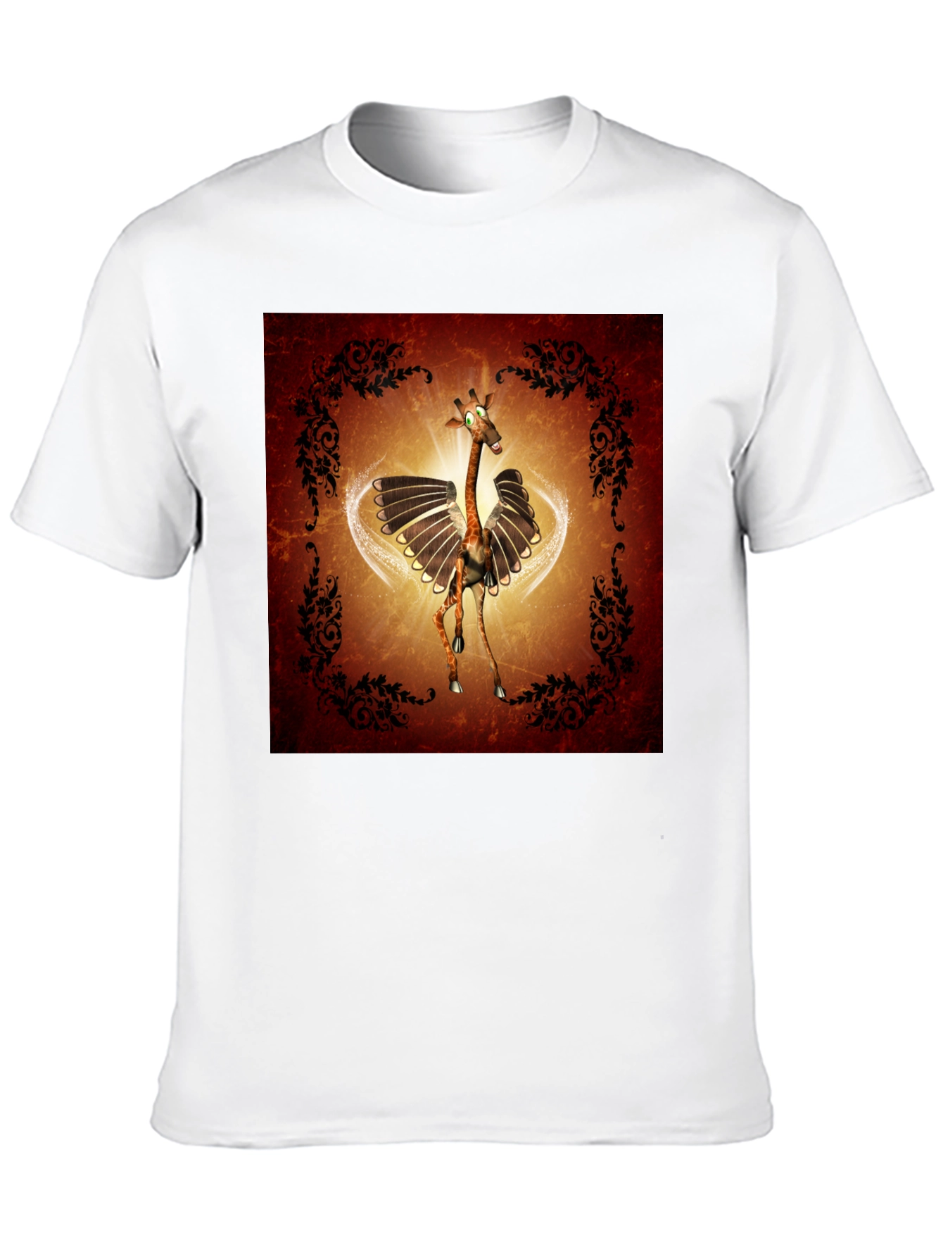 Black Whimsical Flying Giraffe Graphic Tee - Men's Black T-Shirt view 10