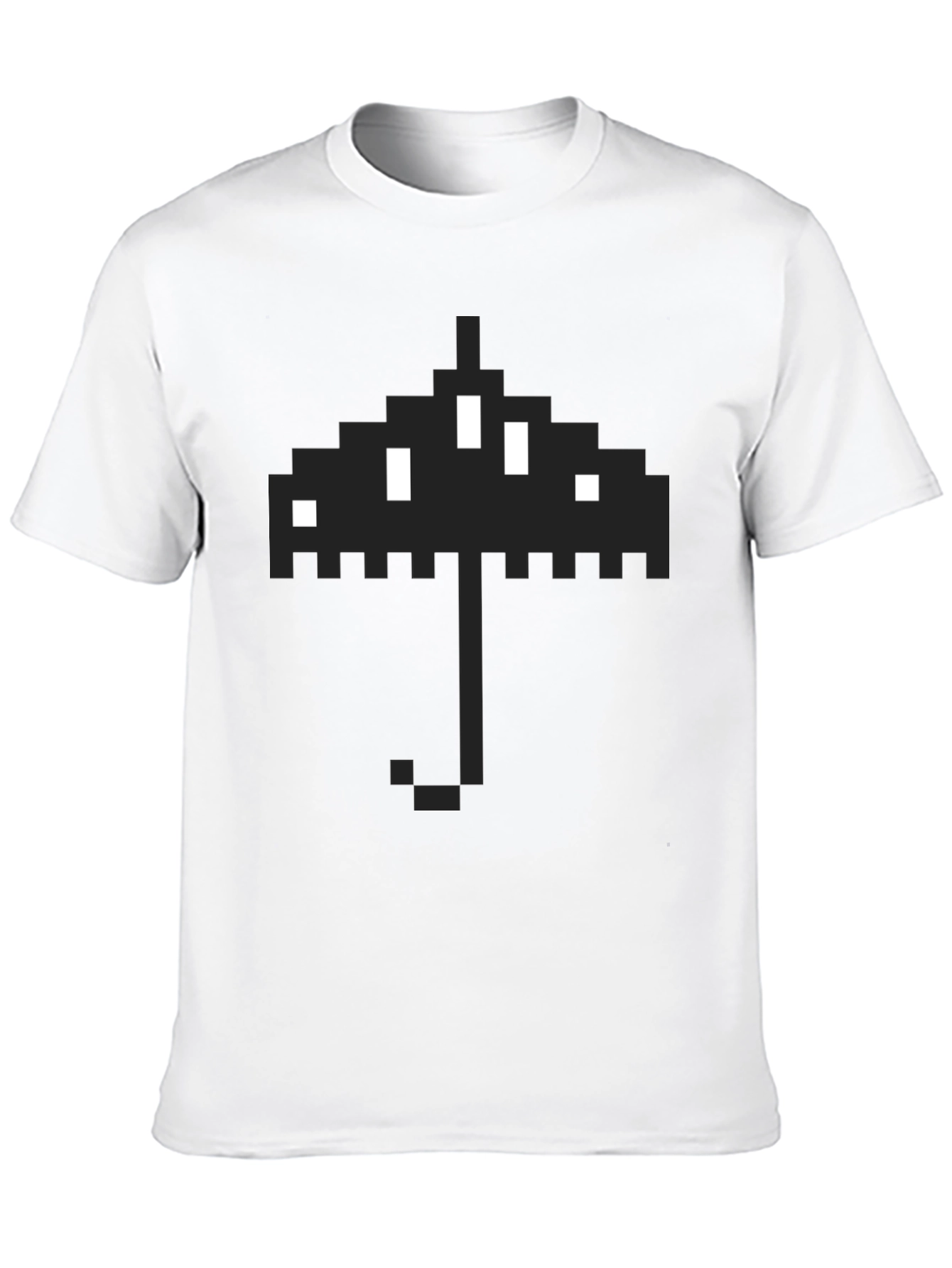 Black Pixel Umbrella Graphic T-Shirt - Black Cotton Tee view 10