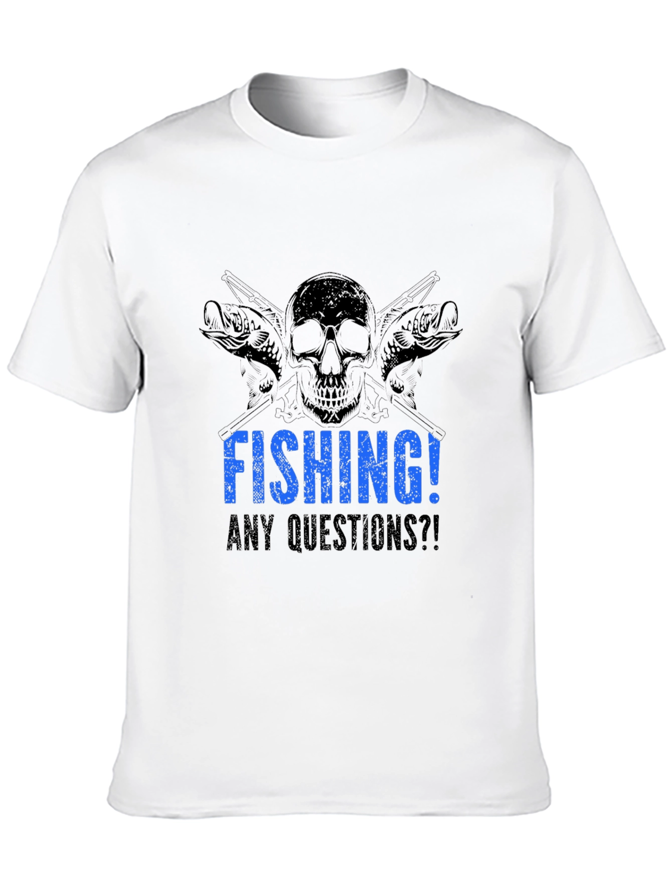 Black Fishing Skull Graphic Tee - Any Questions?! Black Cotton T-Shirt view 10