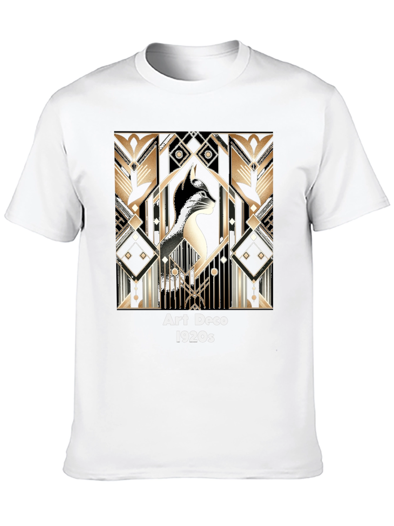 Black Art Deco Cat T-Shirt - Roaring 20s Style view 10