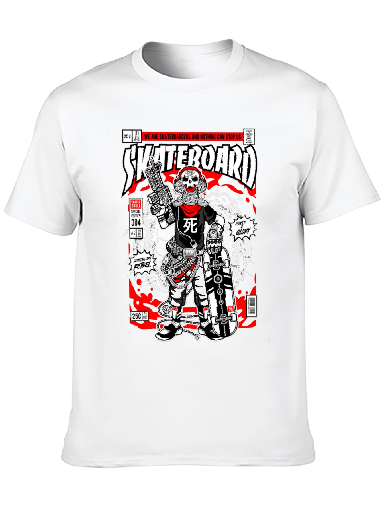 Black Skateboarder Skull Comic Graphic T-Shirt view 10