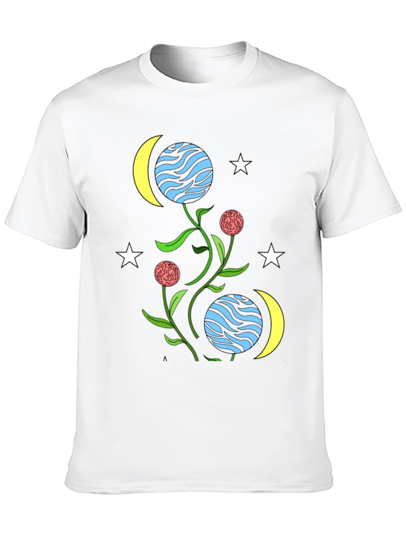 Black Cosmic Floral T-Shirt - Stars, Moons, & Planets Design view 10